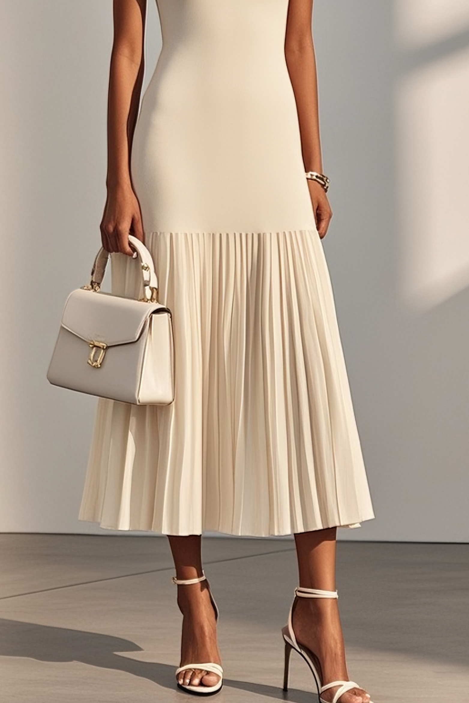 Sleeveless Pleated Knit A Line Midi Dress