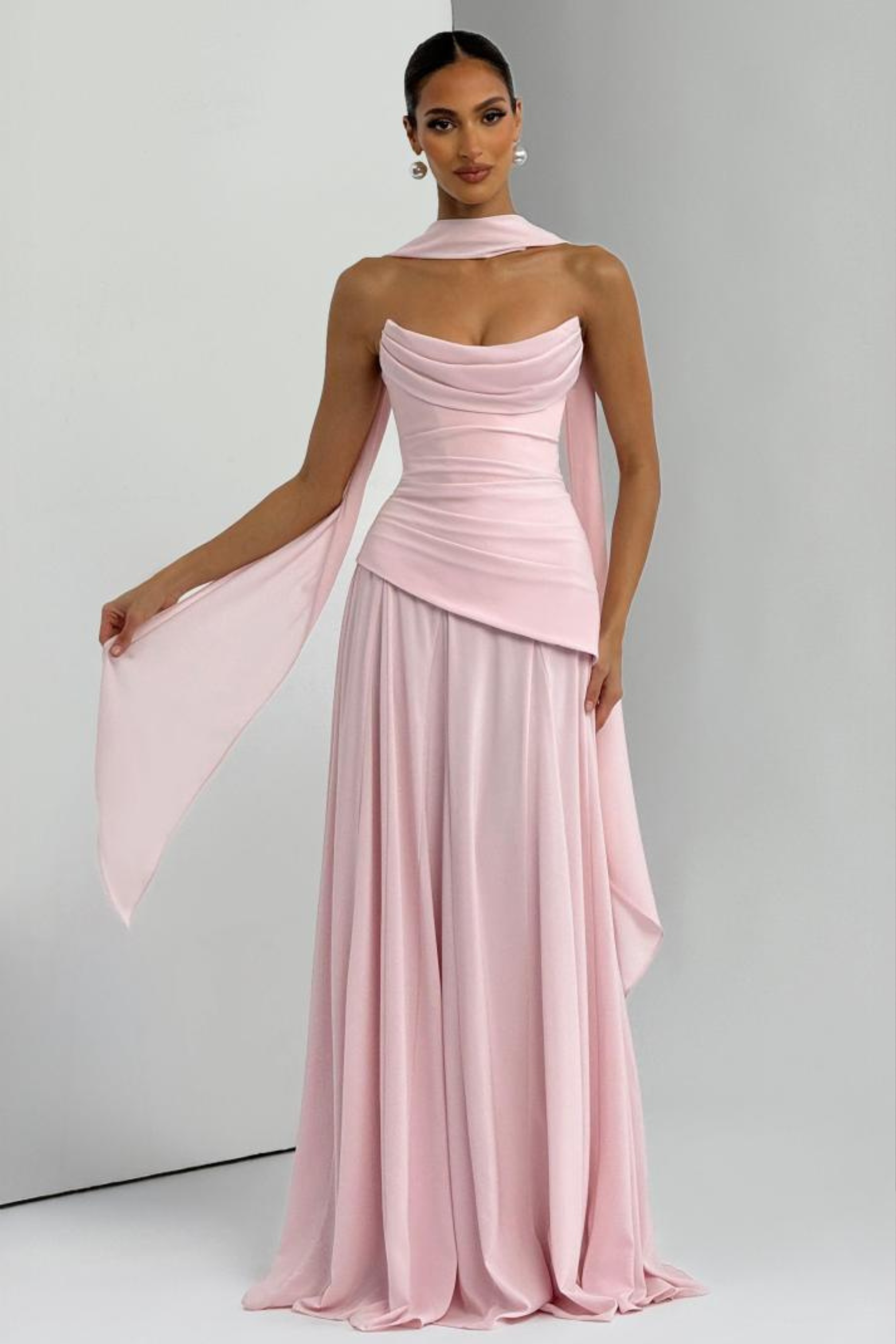 Ruched Off Shoulder Tie-Up Chiffon Maxi Dress