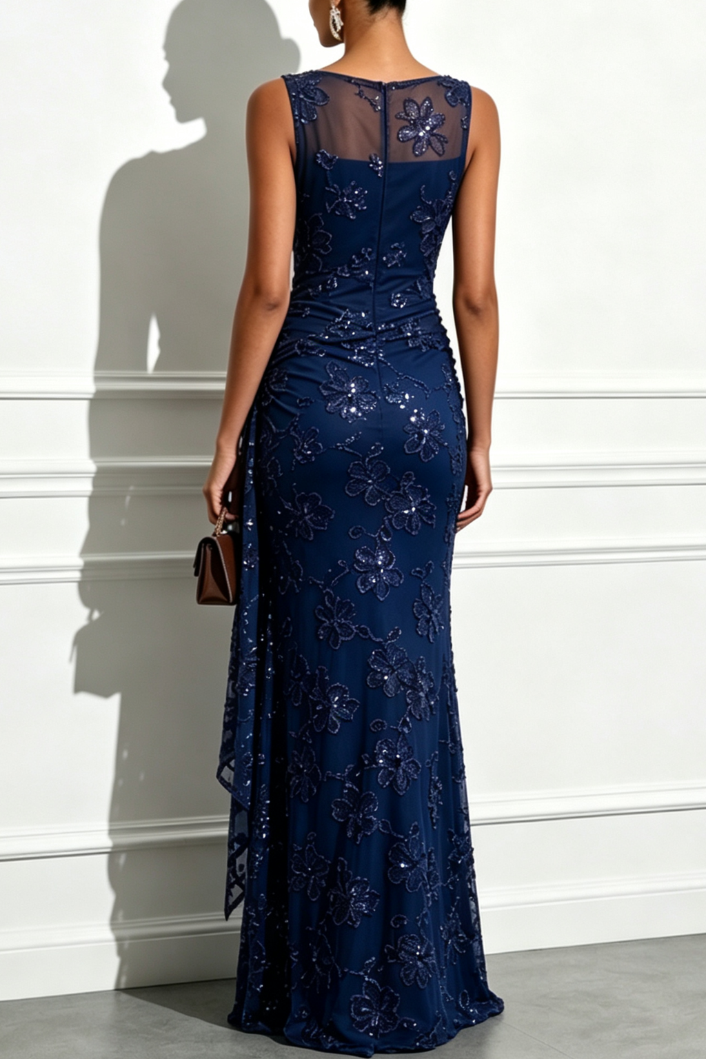 Jacquard Evening Sheath Gown