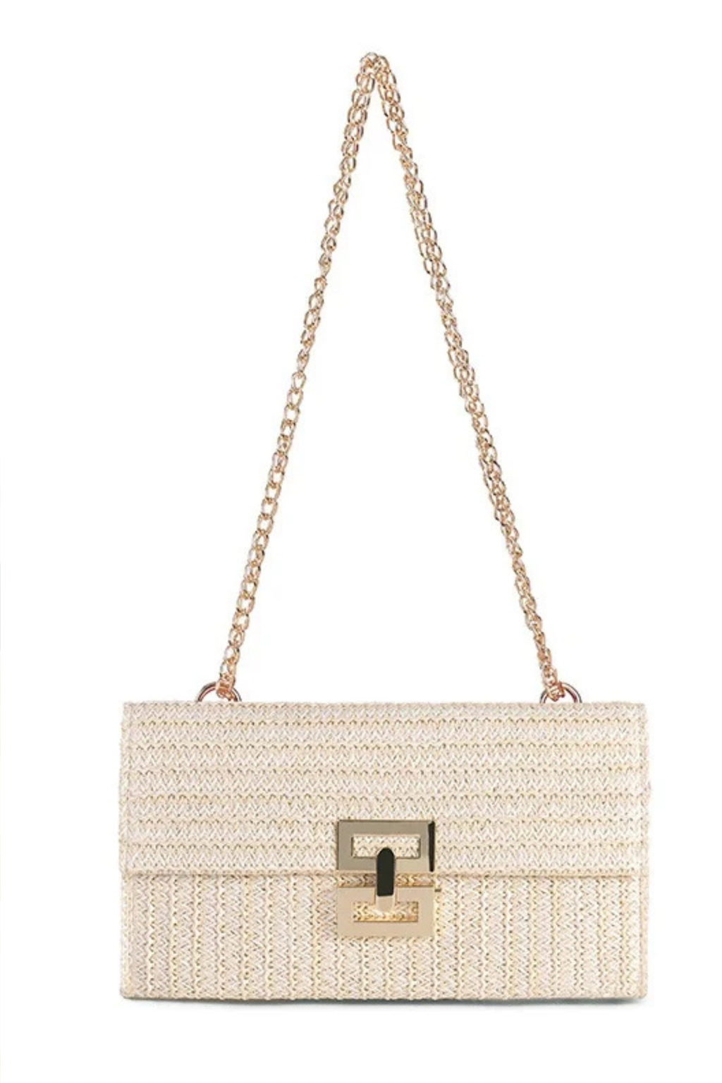 Woven Straw Chain Lock Shoulder Bag