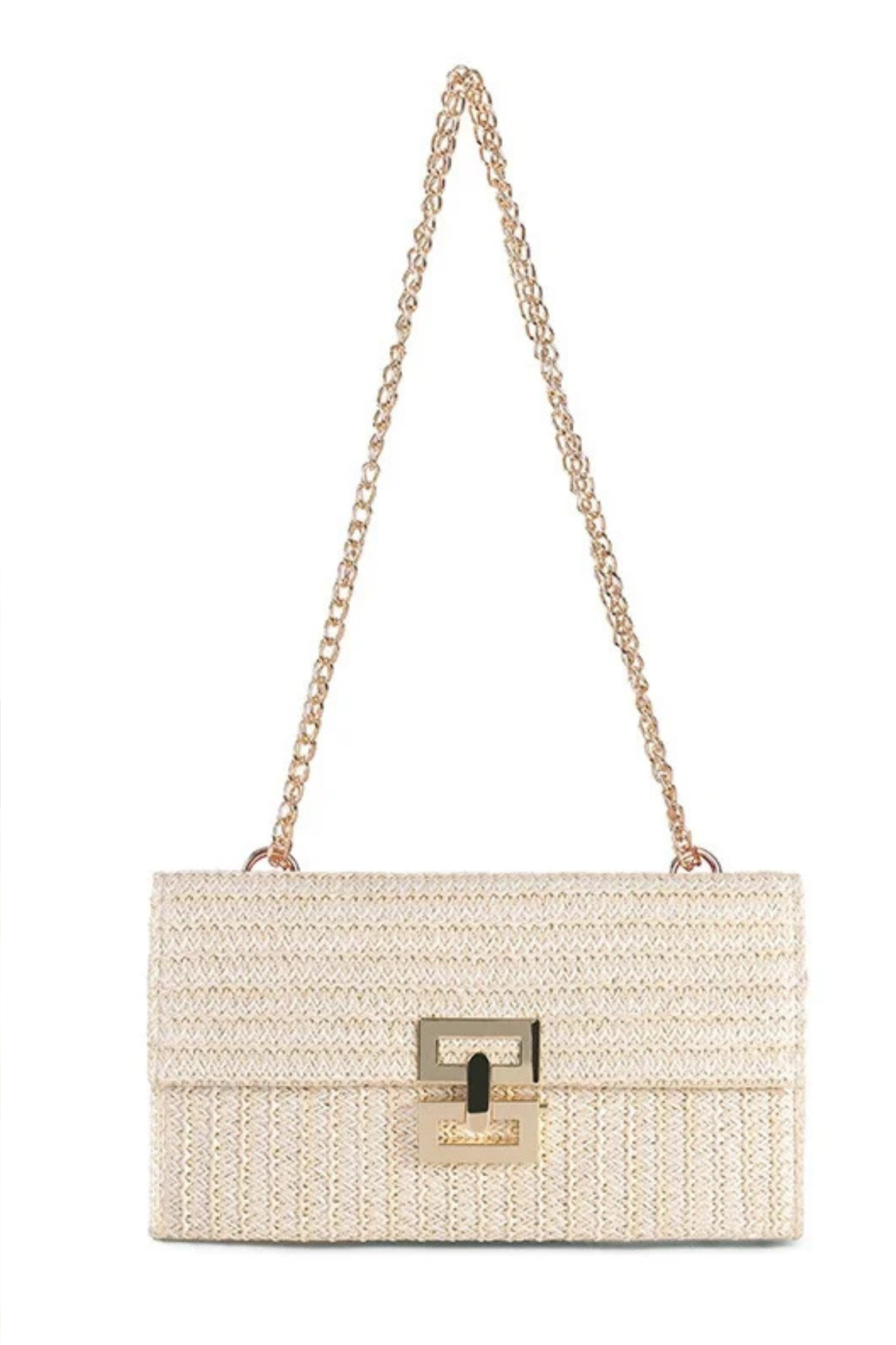 Woven Straw Chain Lock Shoulder Bag