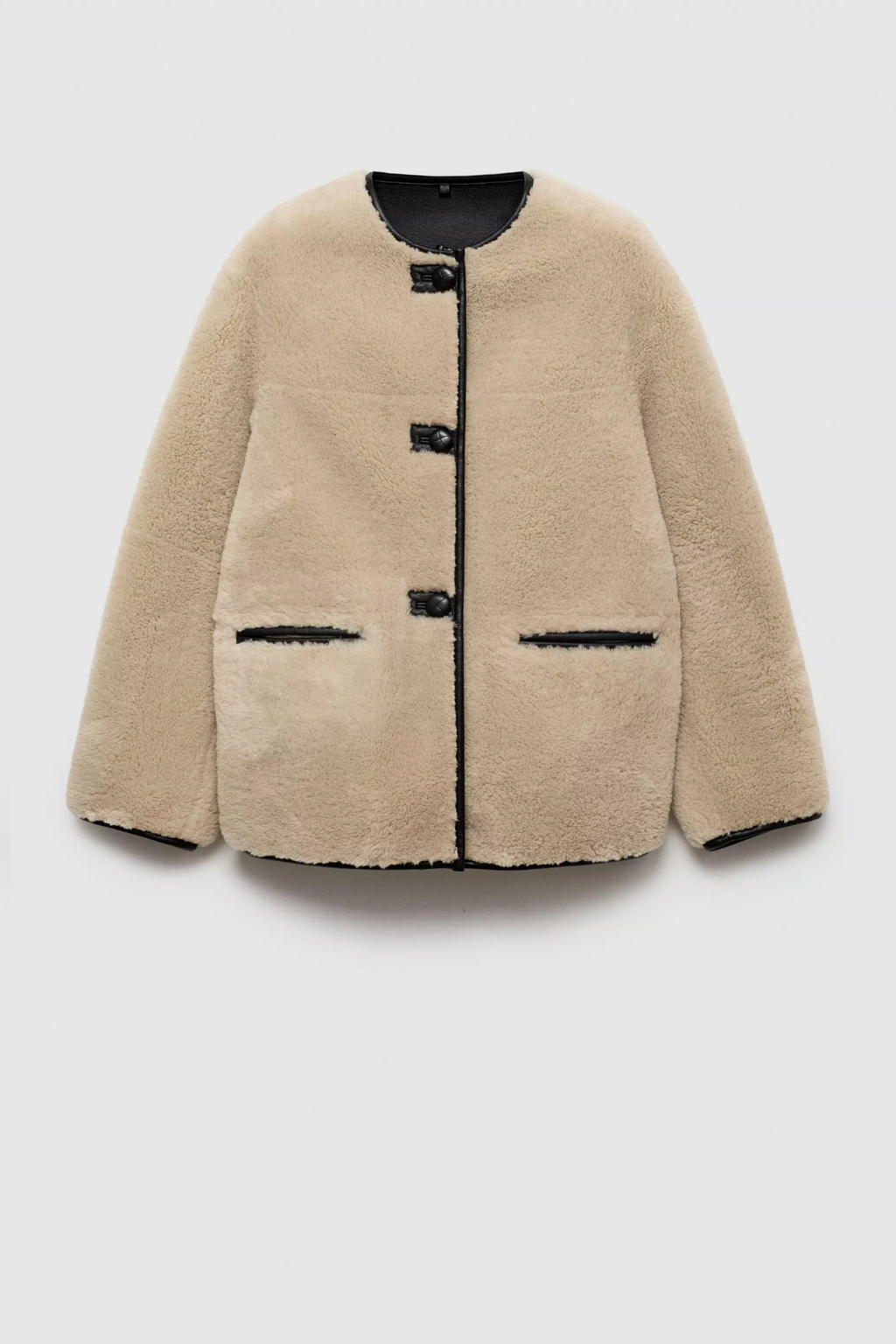 Fuzzy Round Neck Snap Button Jacket