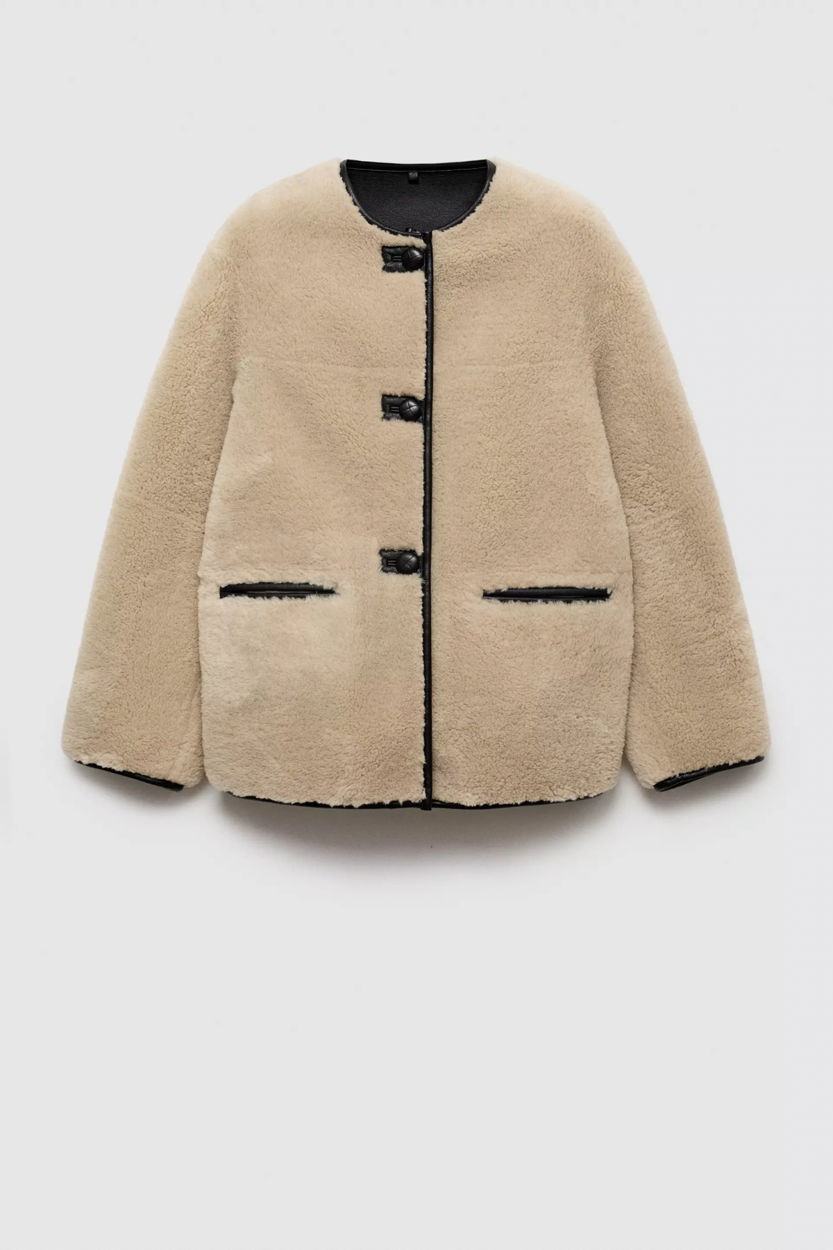 Fuzzy Round Neck Snap Button Jacket