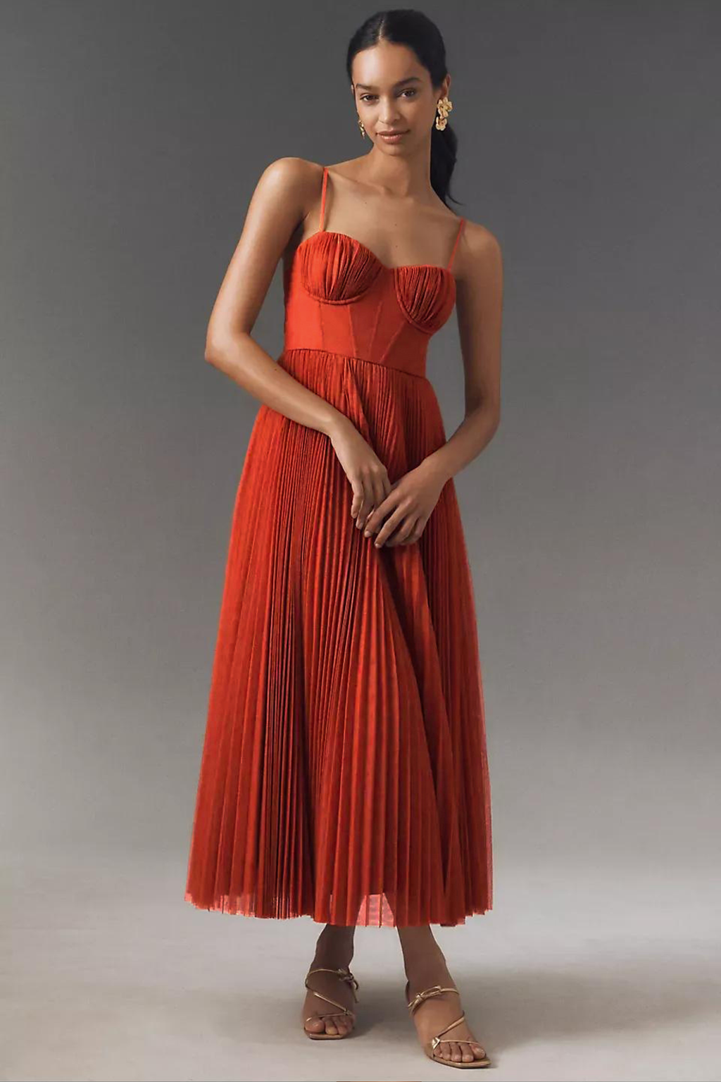 Minimalist Pleated Slip Midi Dress