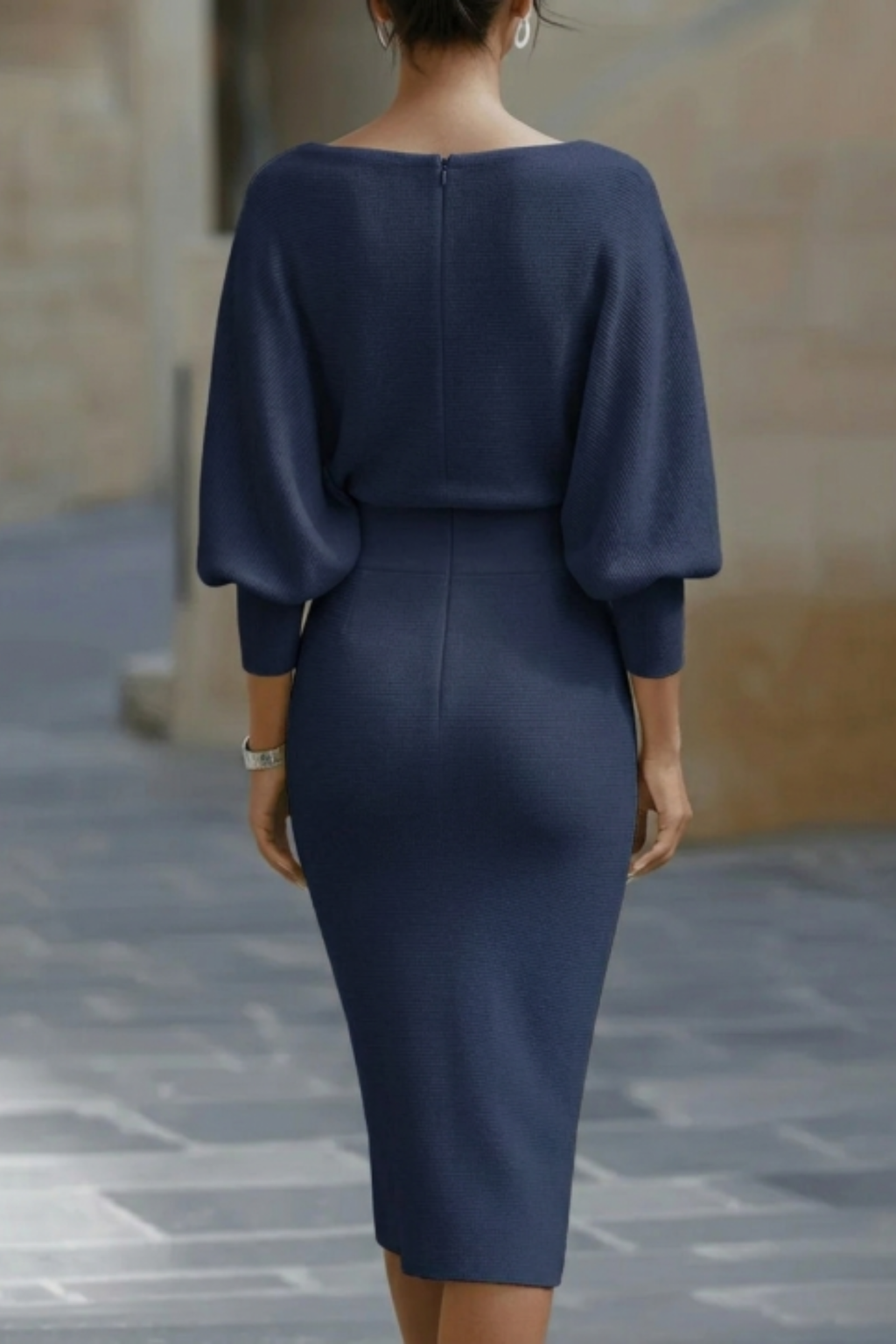 Cowl Neck Bat Sleeve Bodycon Midi Dress