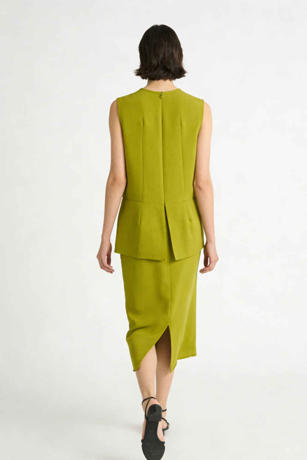 Olive Green Sleeveless Peplum Flare Midi Dr
