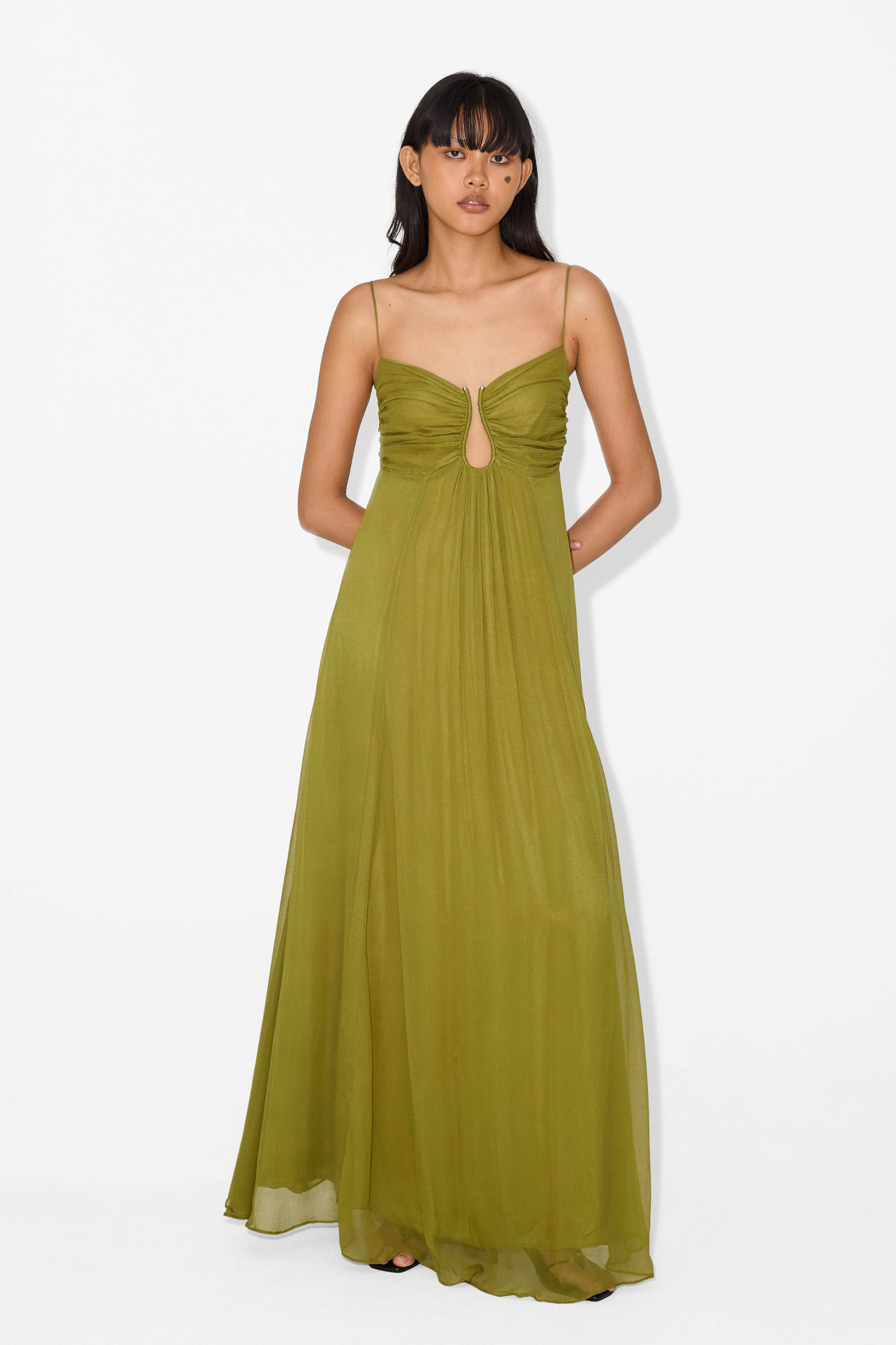 Metal Detail Backless A Line Slip Maxi Dress
