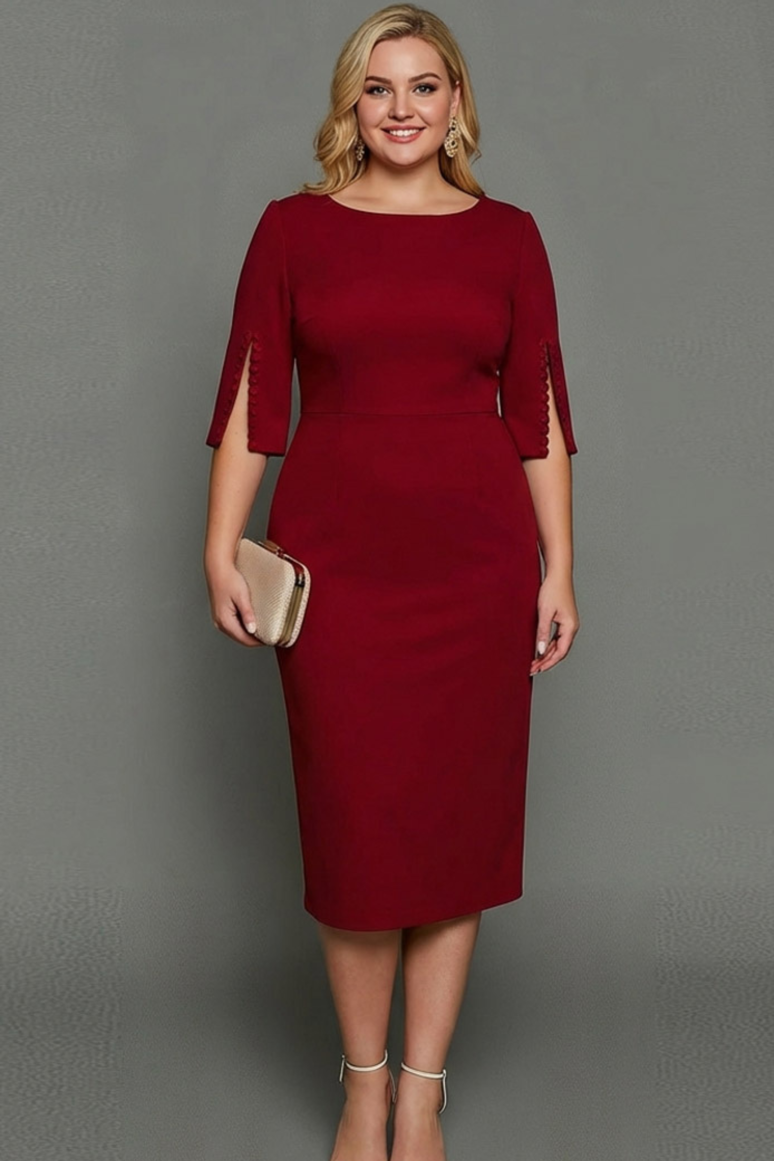 Bateau Neck Sheath Midi Formal Dress