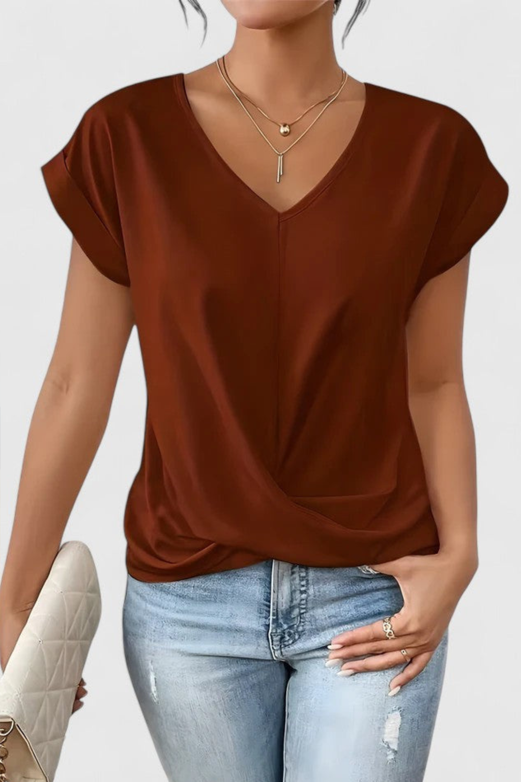 Twist Front V Neck Casual Top