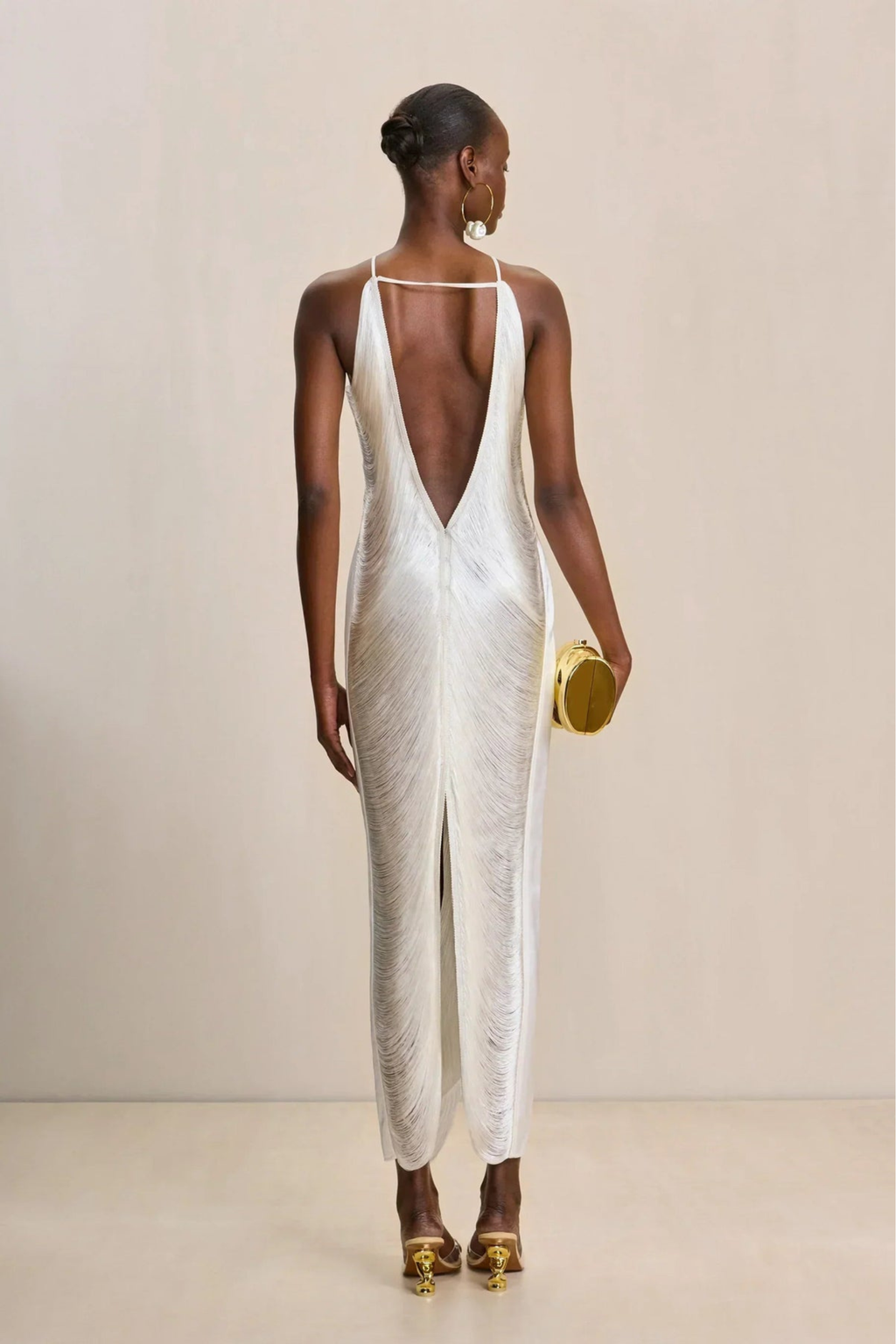 Fringe Halter Maxi Dress with Open Back