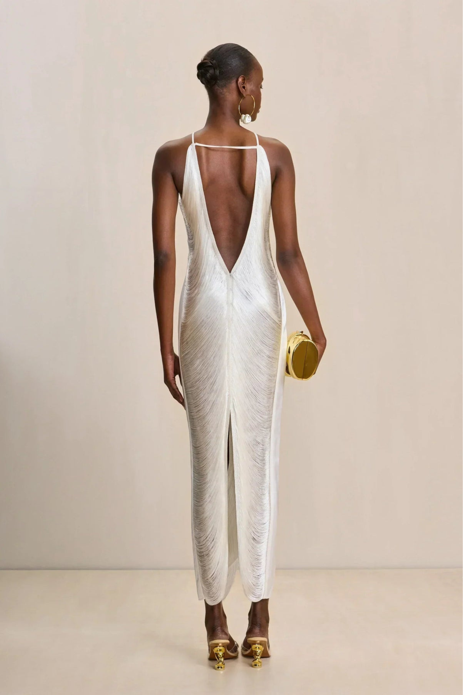Fringe Halter Maxi Dress with Open Back