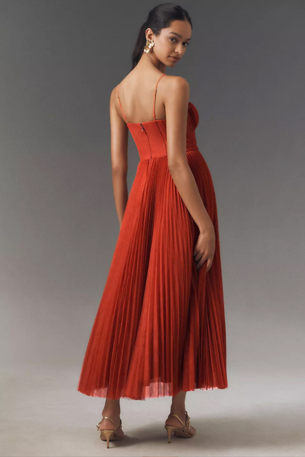 Minimalist Pleated Slip Midi Dress
