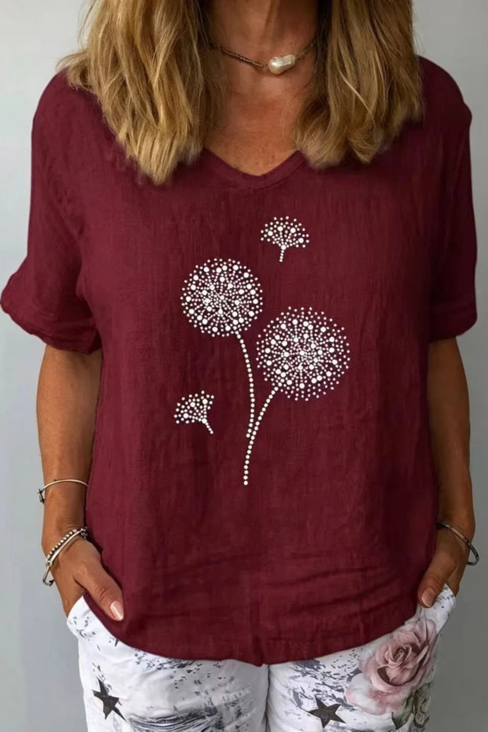 Linen Botanical Print Blouse with Lightweight Comfort