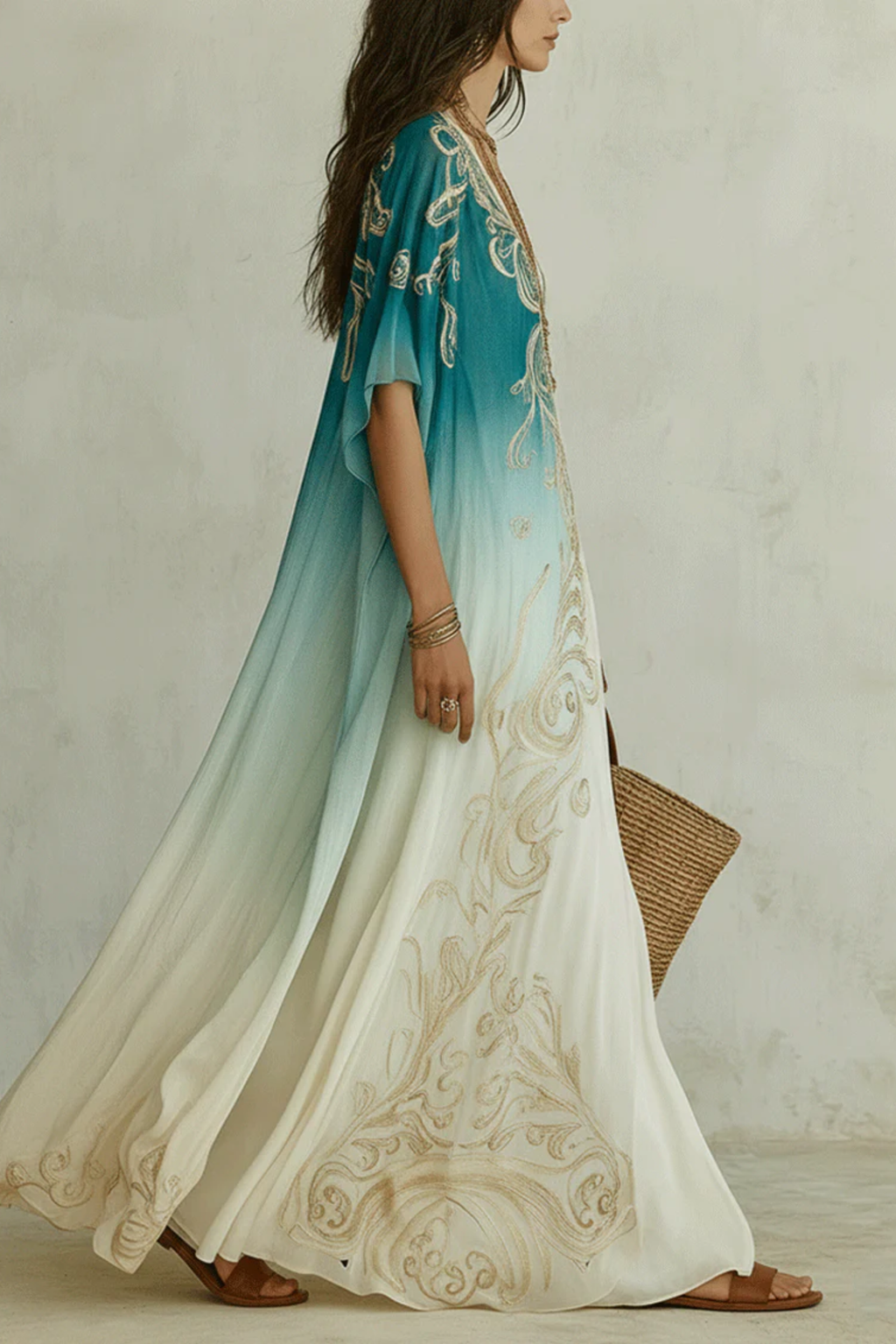 Aqua Ombre Kaftan Maxi Dress