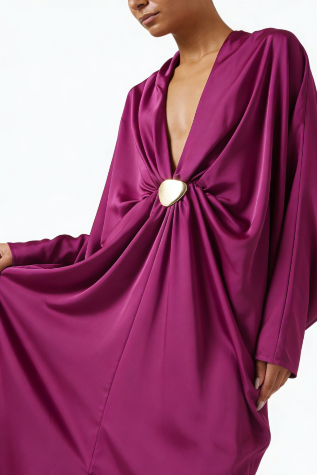 Luxe Magenta Satin Neck Maxi Dress