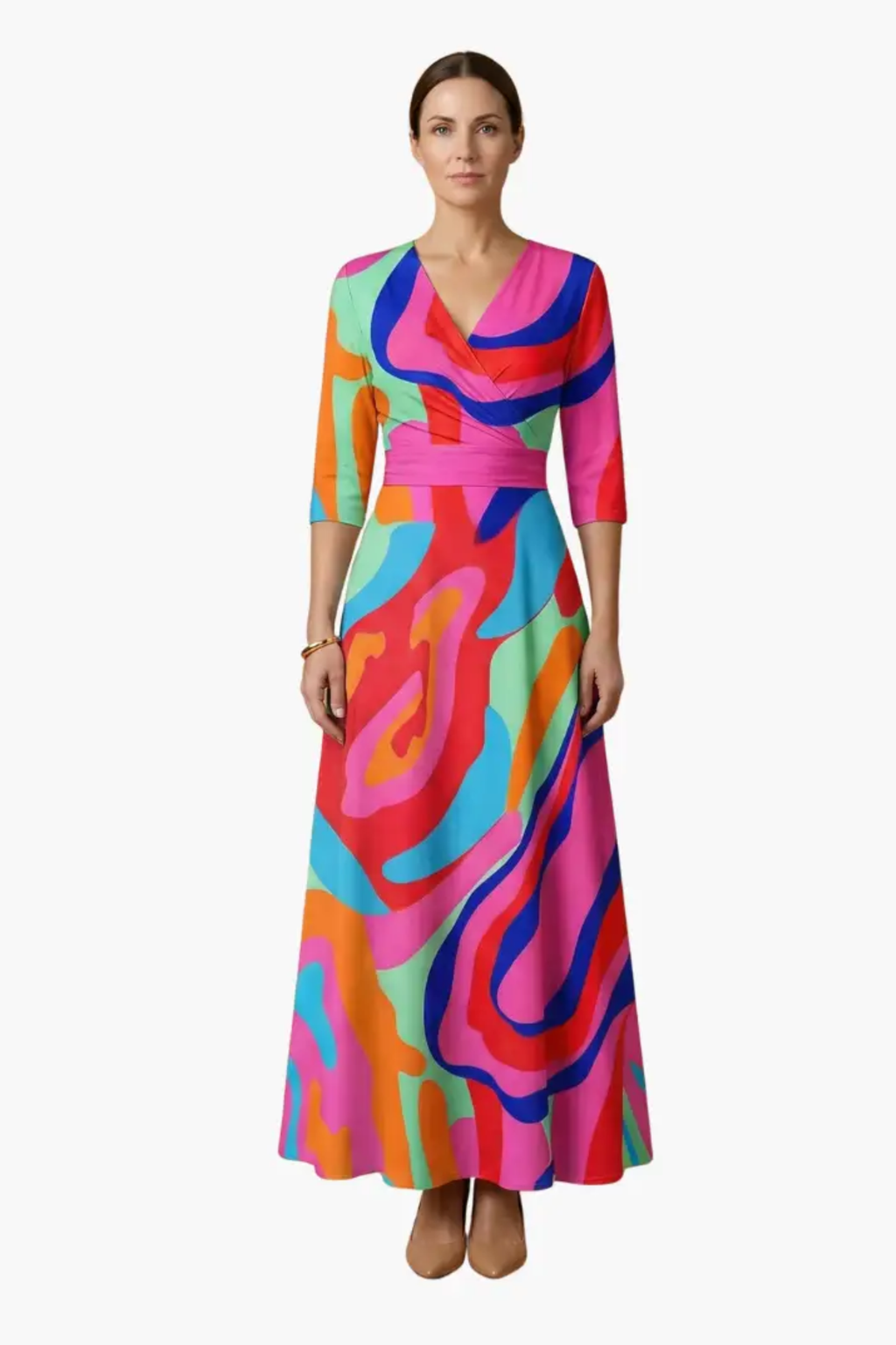 Elegant Floral V Neck Summer Dress