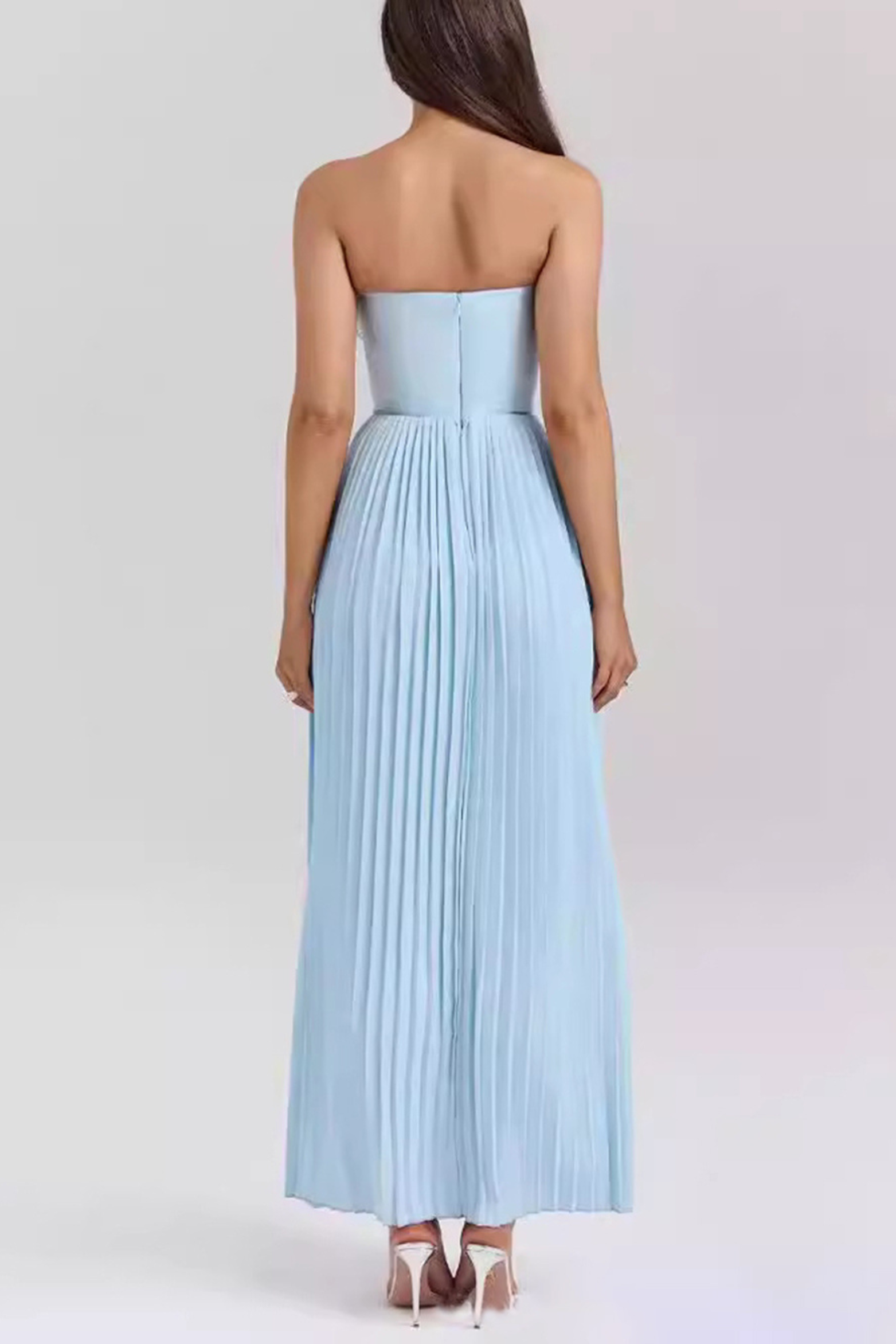 Pleated Strapless Maxi Dress with Flowing A-Line Silhouette