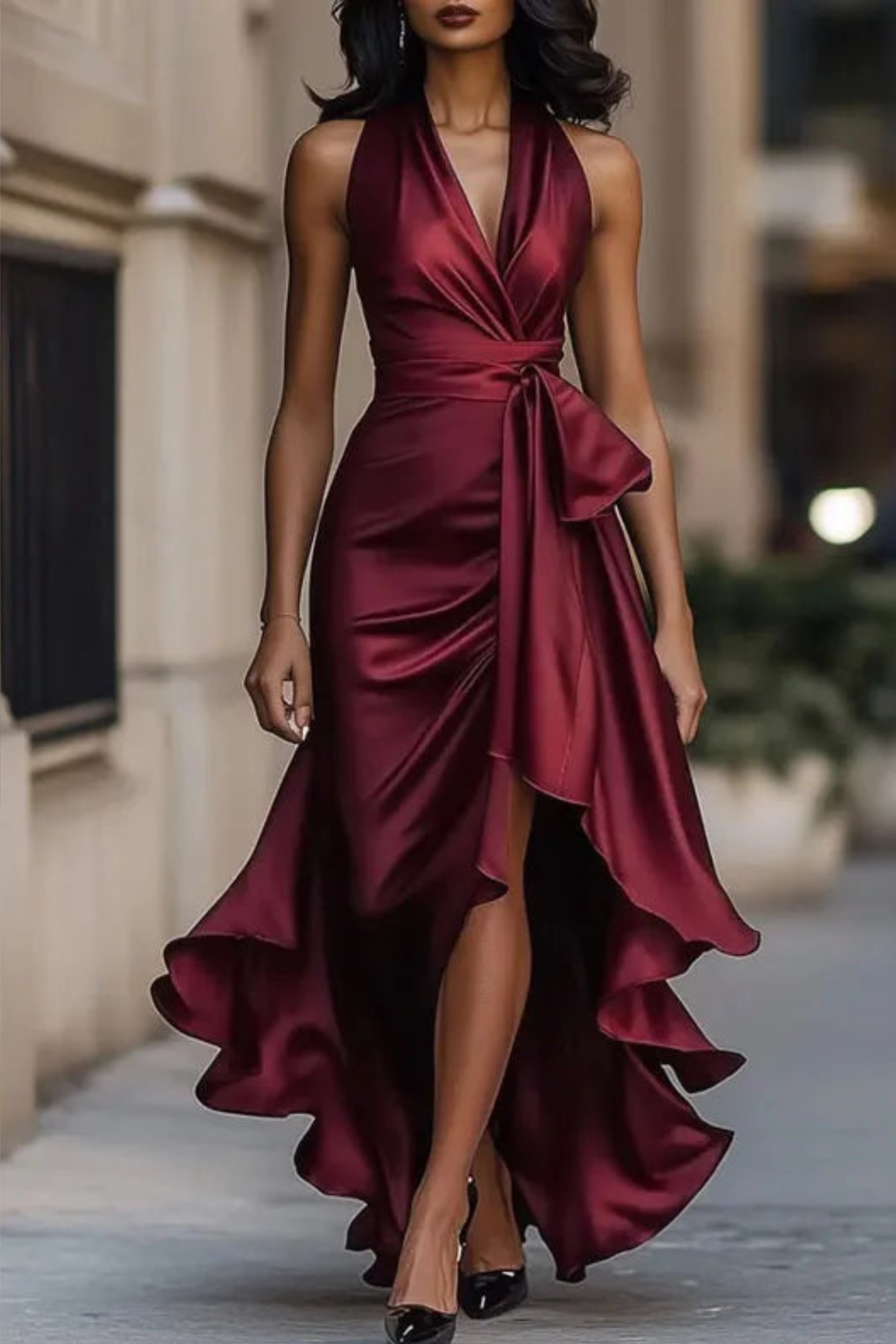 Chic Halter Satin Flow Maxi Dress