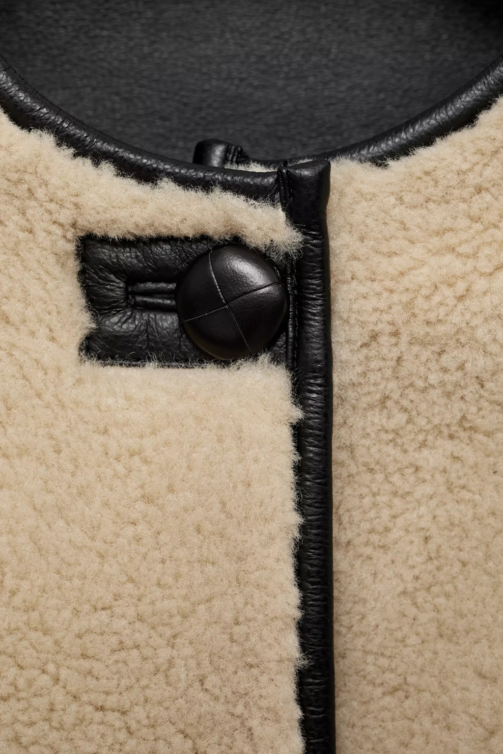 Fuzzy Round Neck Snap Button Jacket