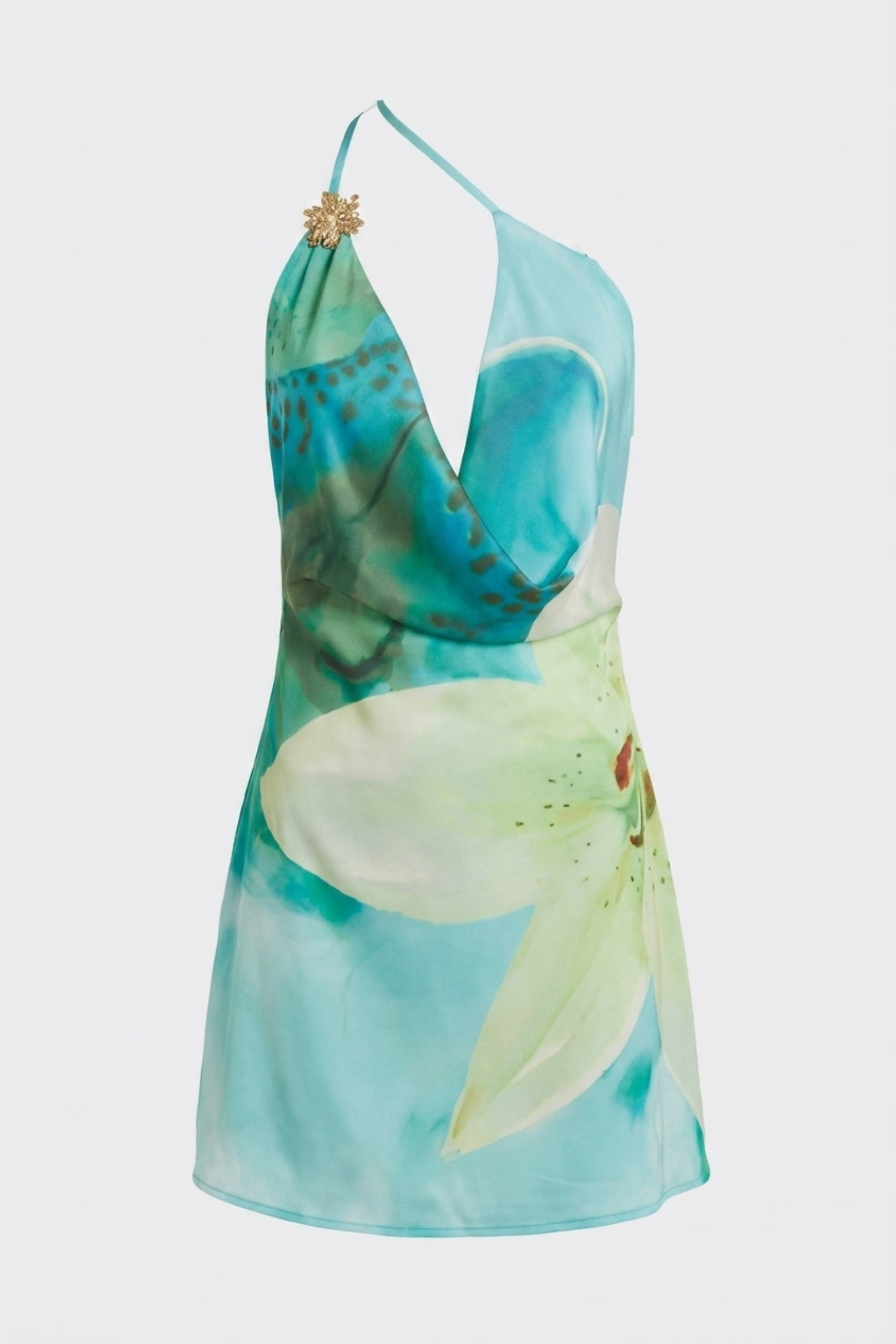 Floral Halter Mini Dress with Draped Neckline