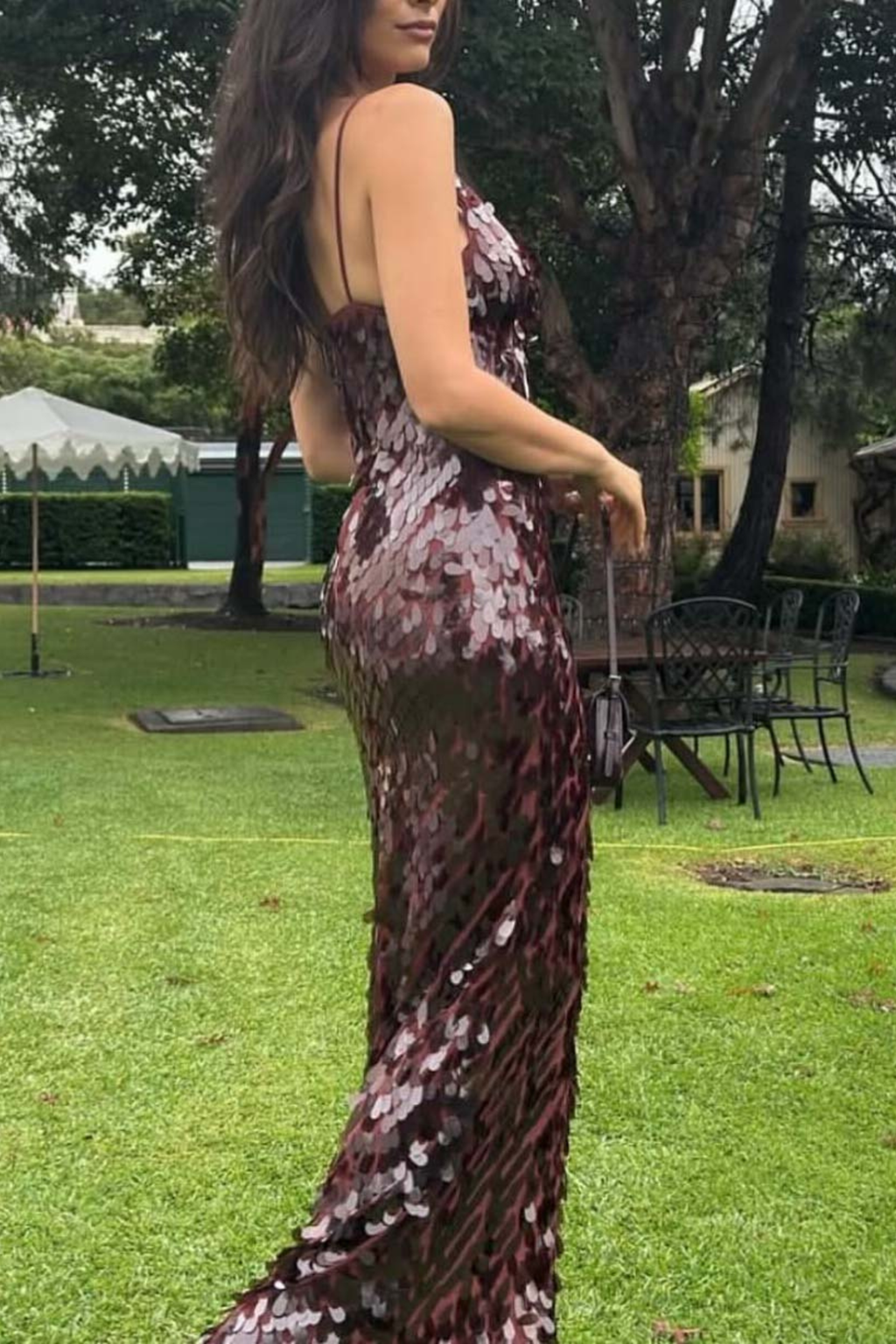Sequin Plunge Neck Maxi Dress with Open Back Design