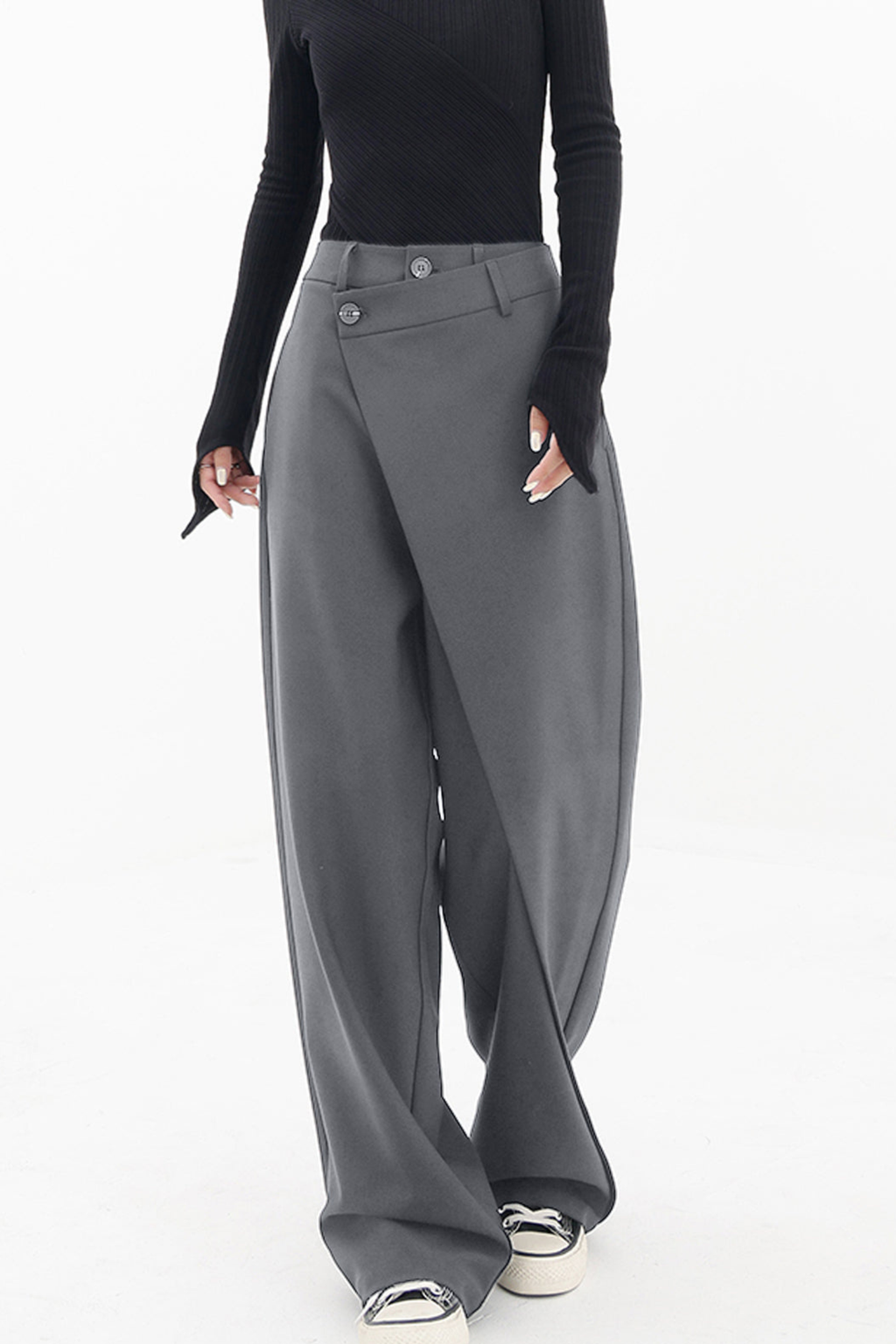 Asymmetrical Button Detail Wide Leg Baggy Pants