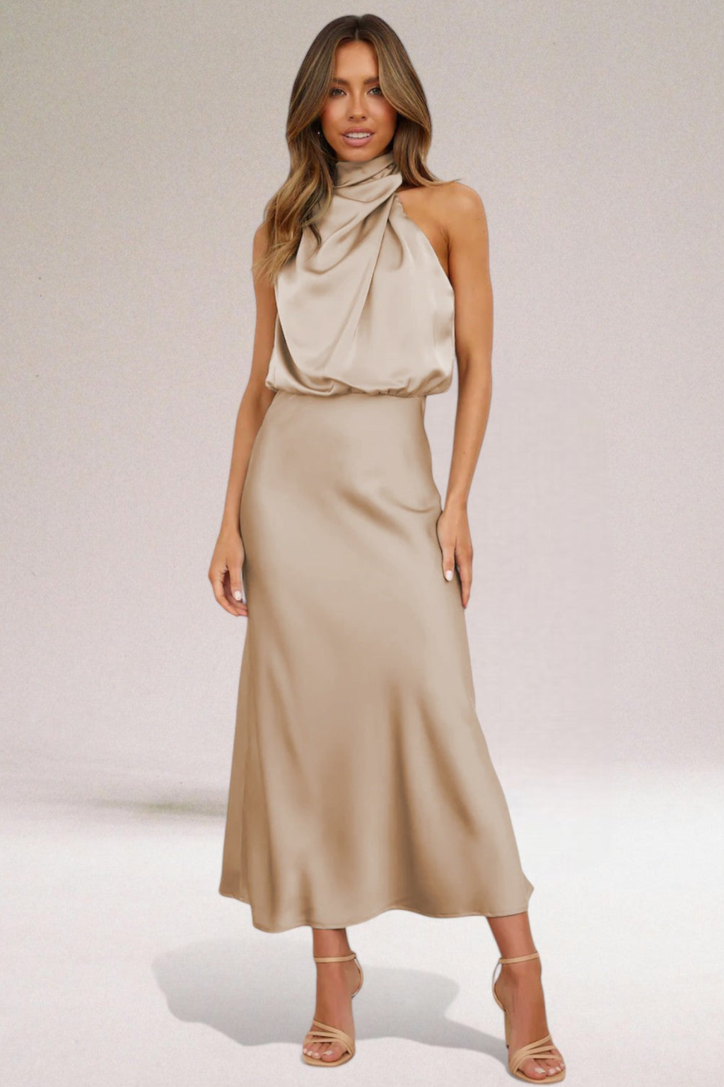 Halter Neck Midi Dress with Flowy Silhouette