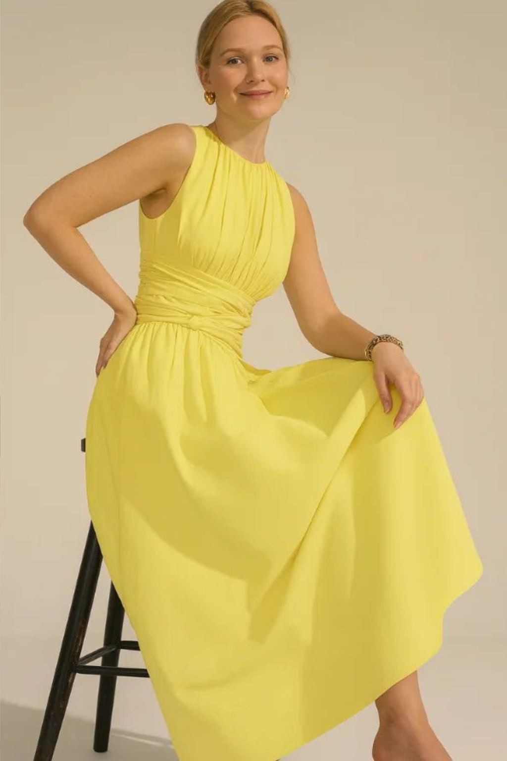 Elodie Ruched Waist Sleeveless Midi Dress