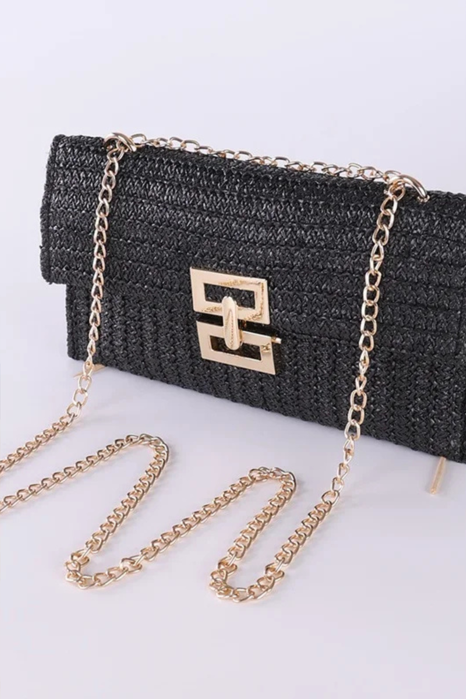 Woven Straw Chain Lock Shoulder Bag