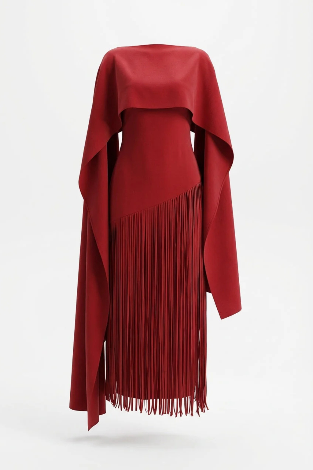 Cape Sleeve Fringe Maxi Dress