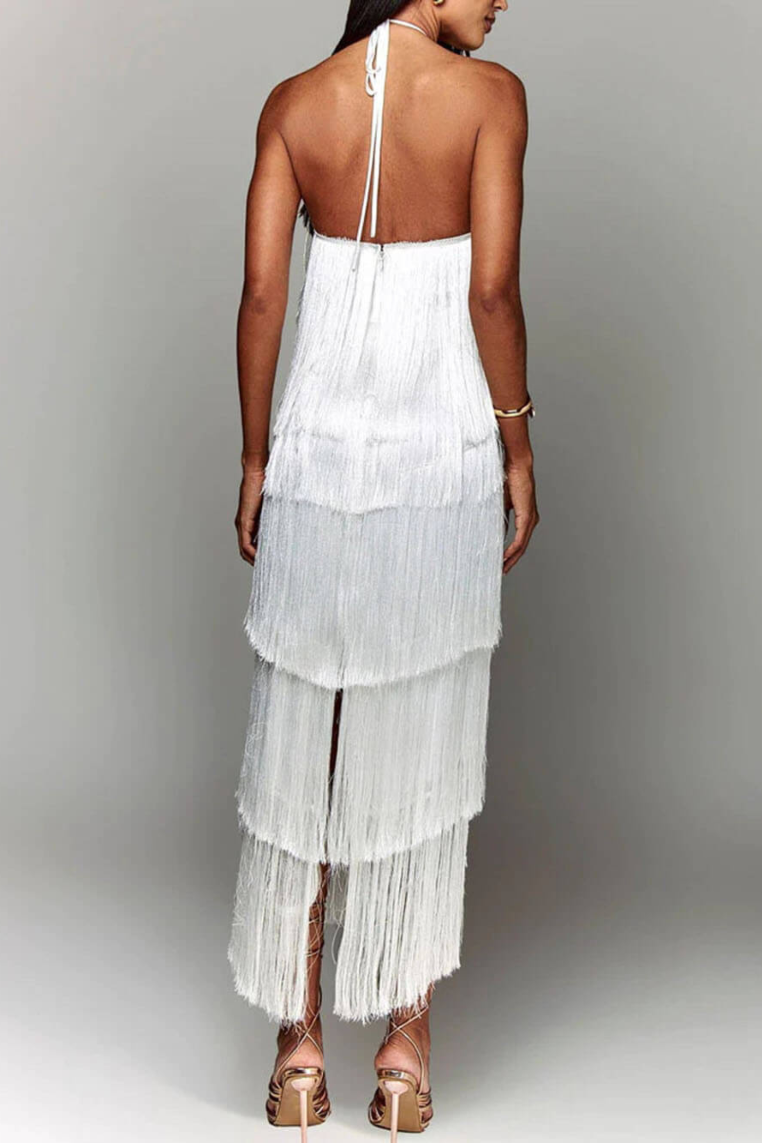 Halter Neck Tassel Backless Maxi Dress with Side Slit