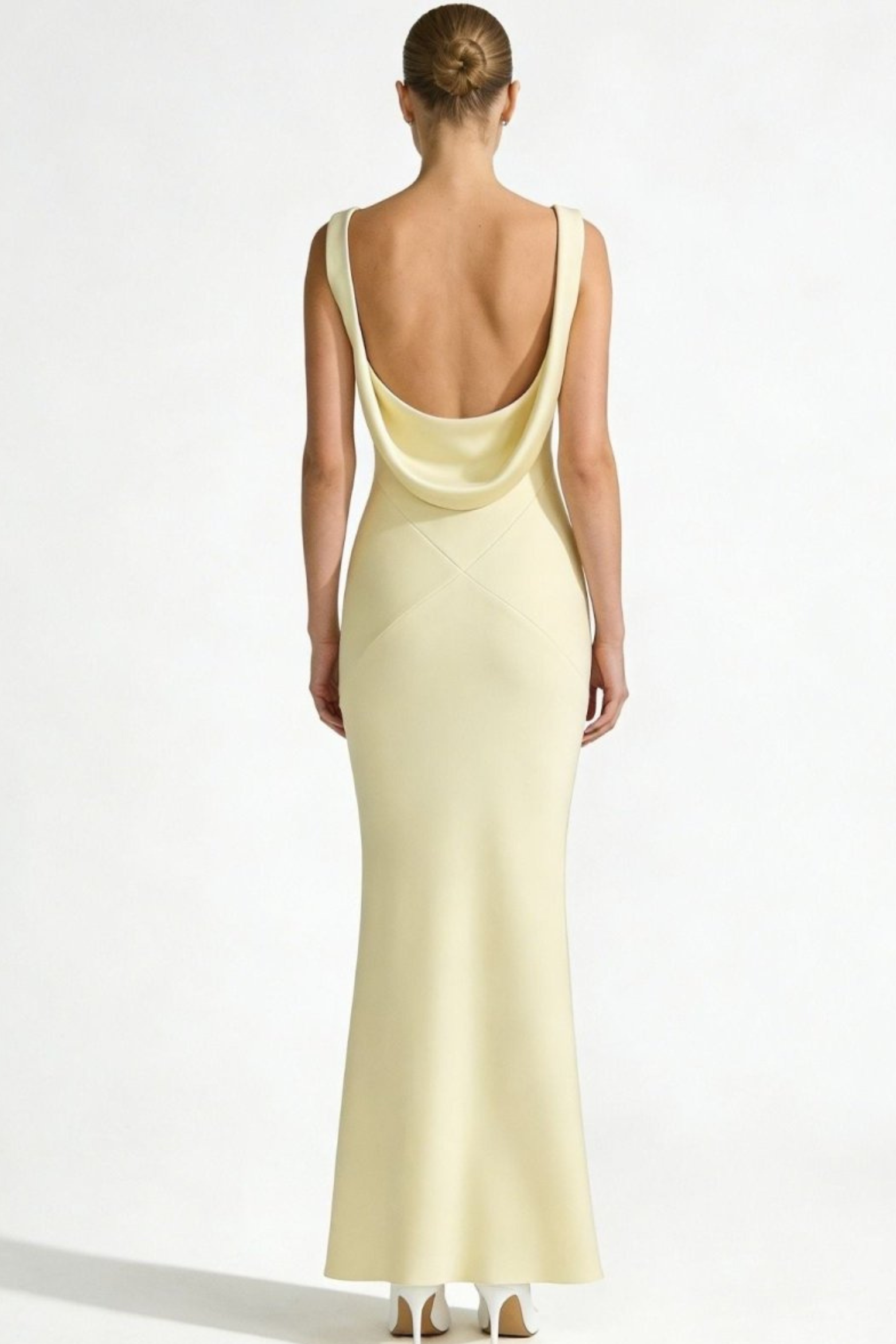 Cowl Neck Backless Satin Column Gown Dress