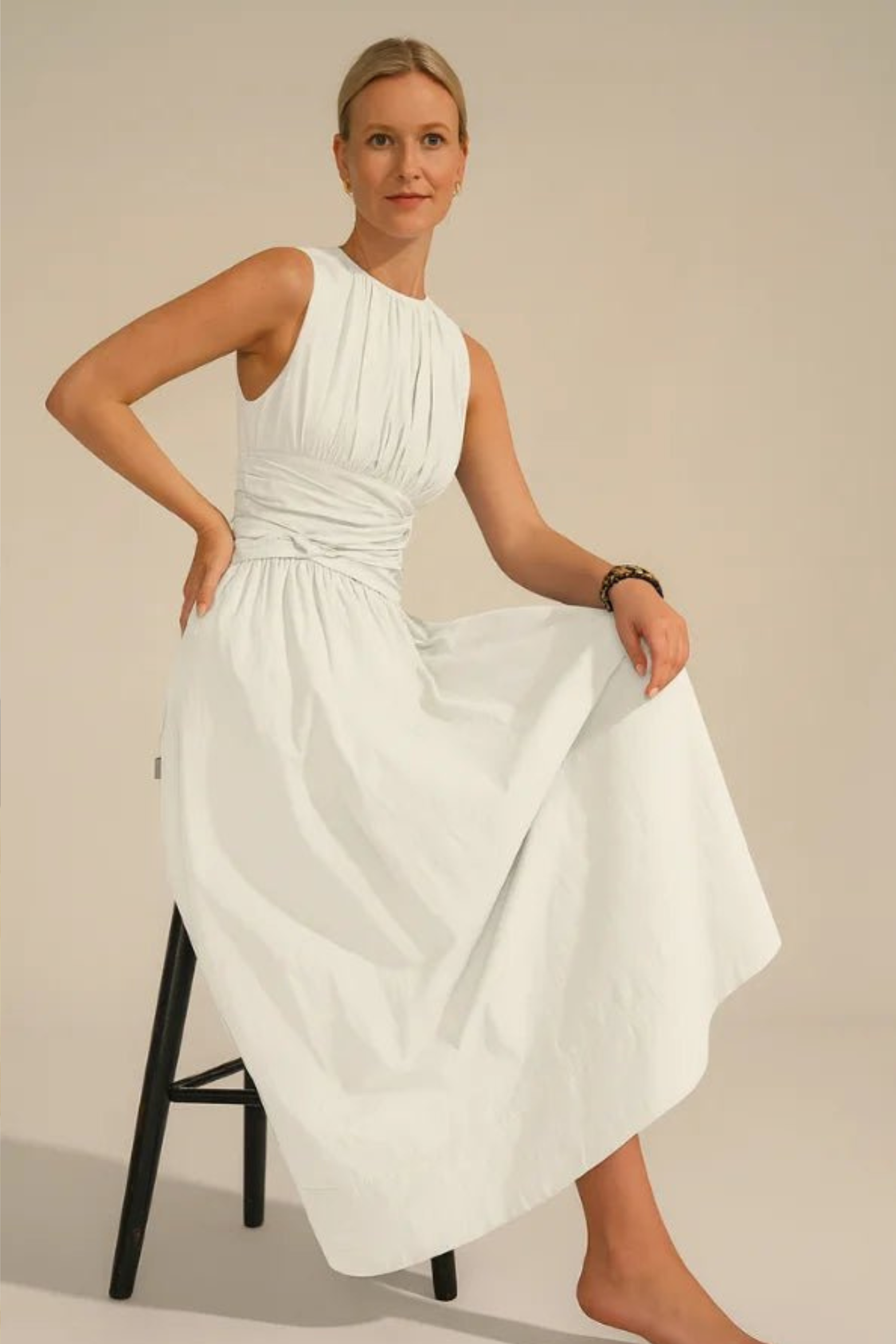 Elodie Ruched Waist Sleeveless Midi Dress
