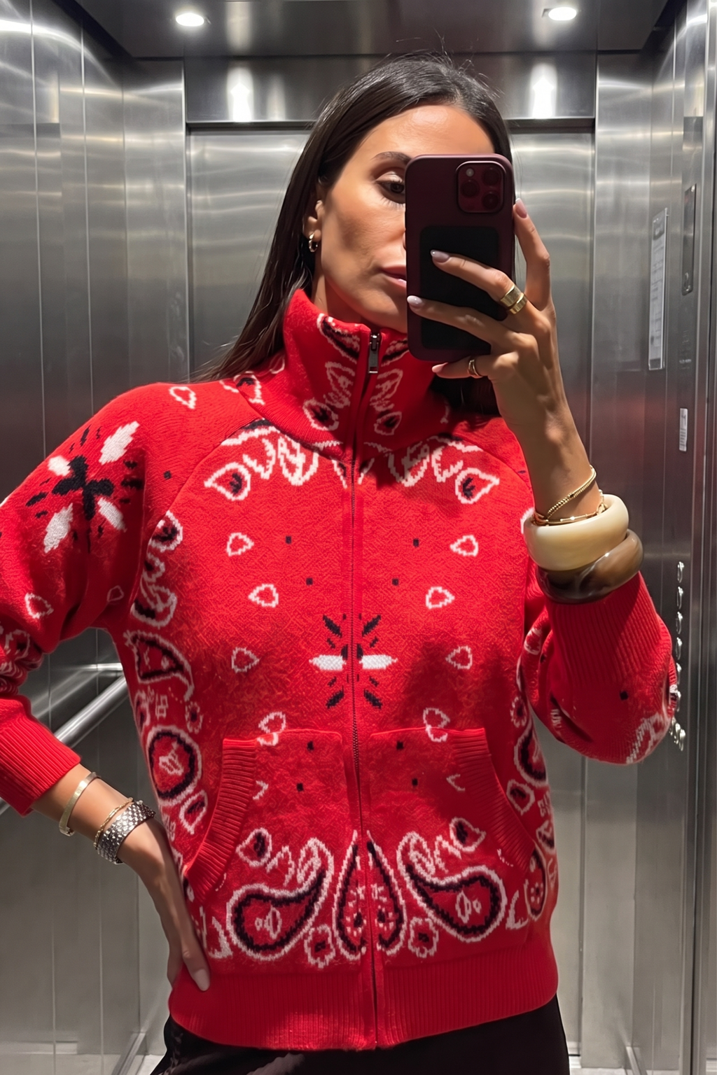 Women's Bandana Print Knit Cardigan