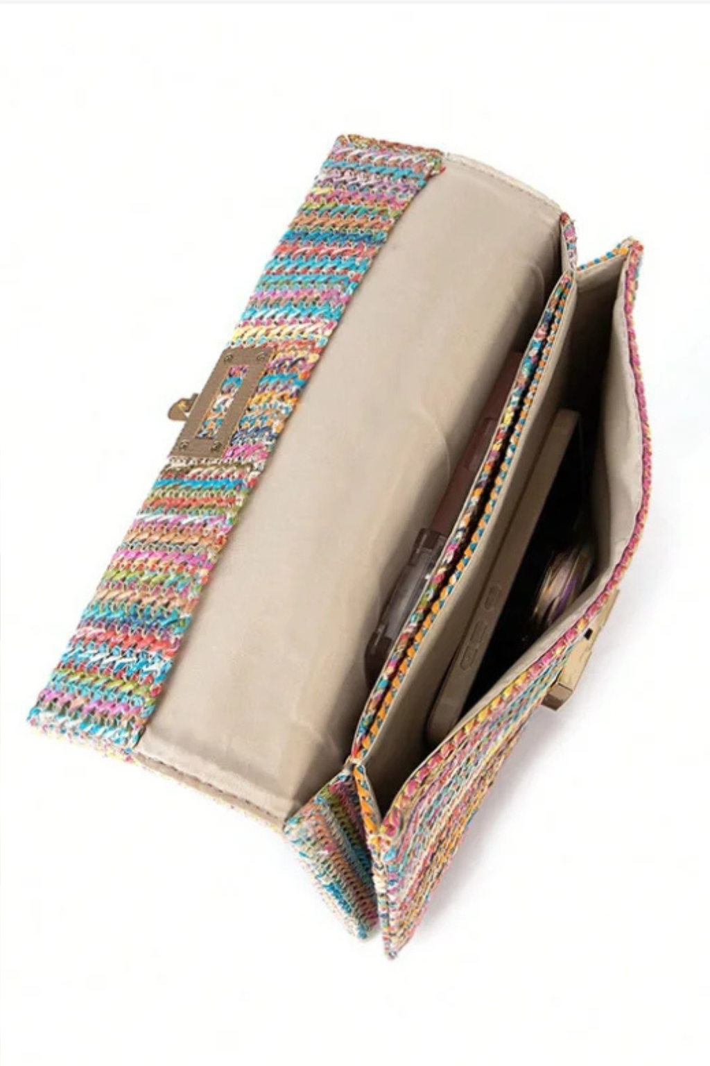 Woven Straw Chain Lock Shoulder Bag