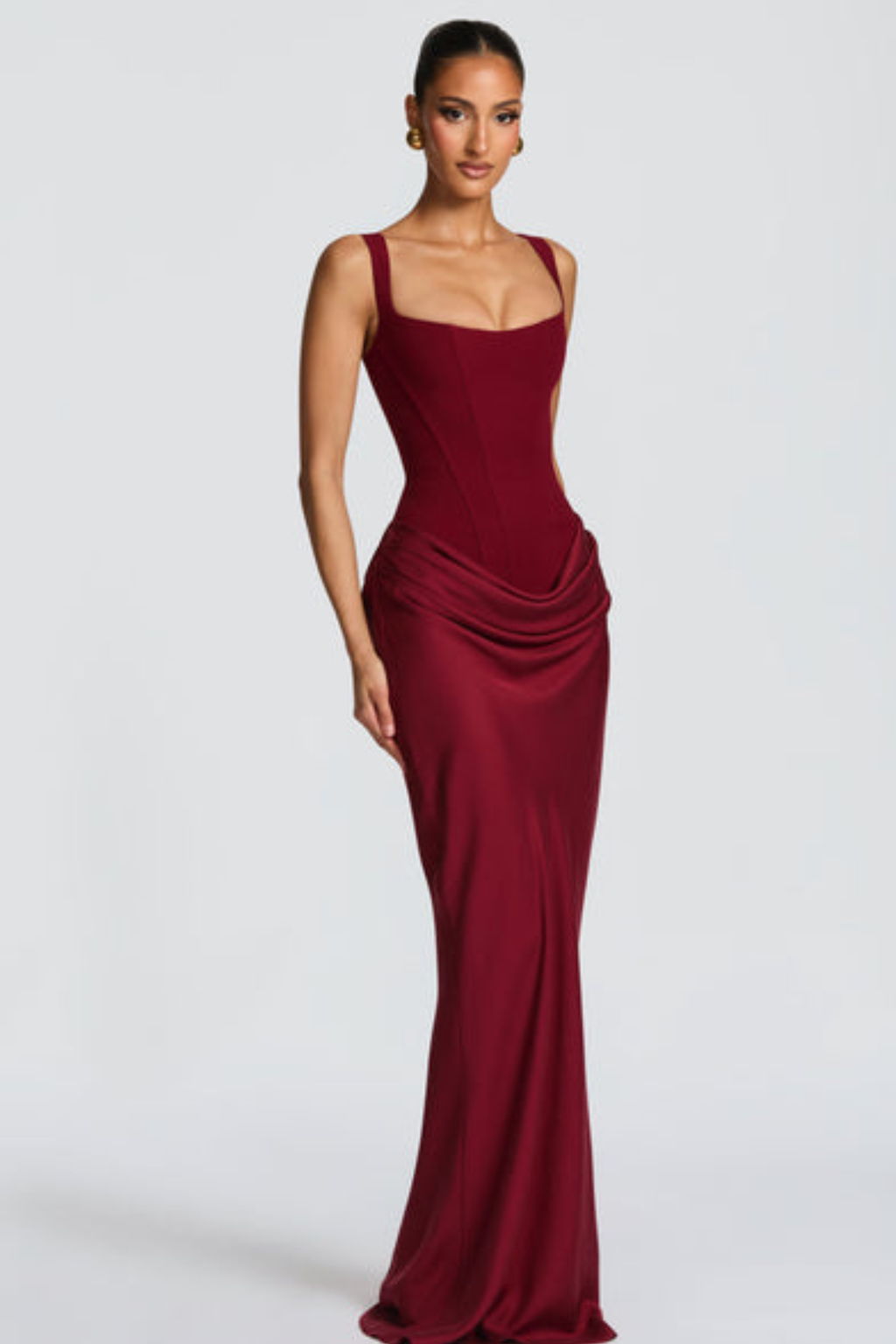 Square Neck Satin Maxi Dress with Open Lace Up Back