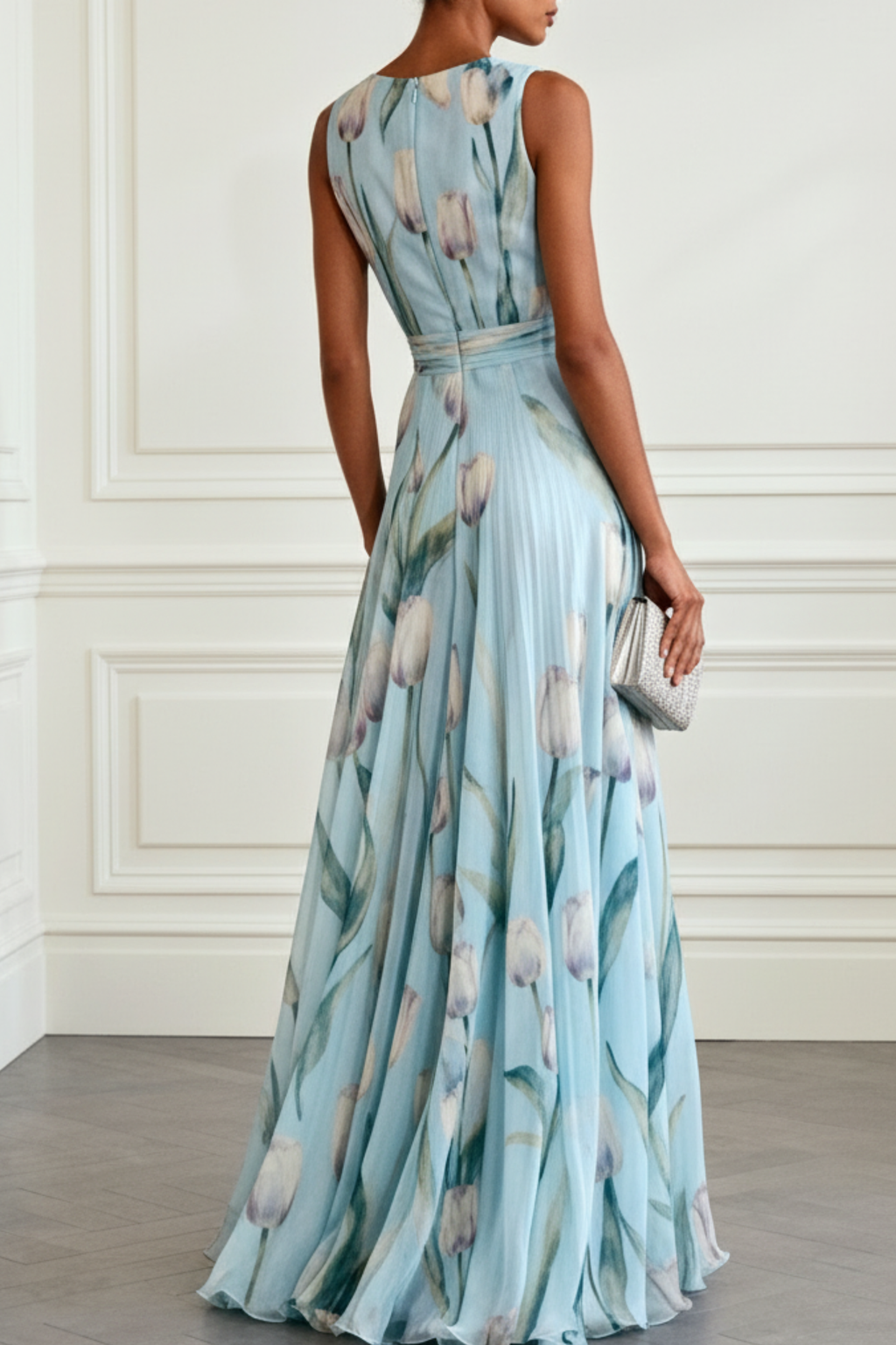 Floral Chiffon Sleeveless Maxi Dress
