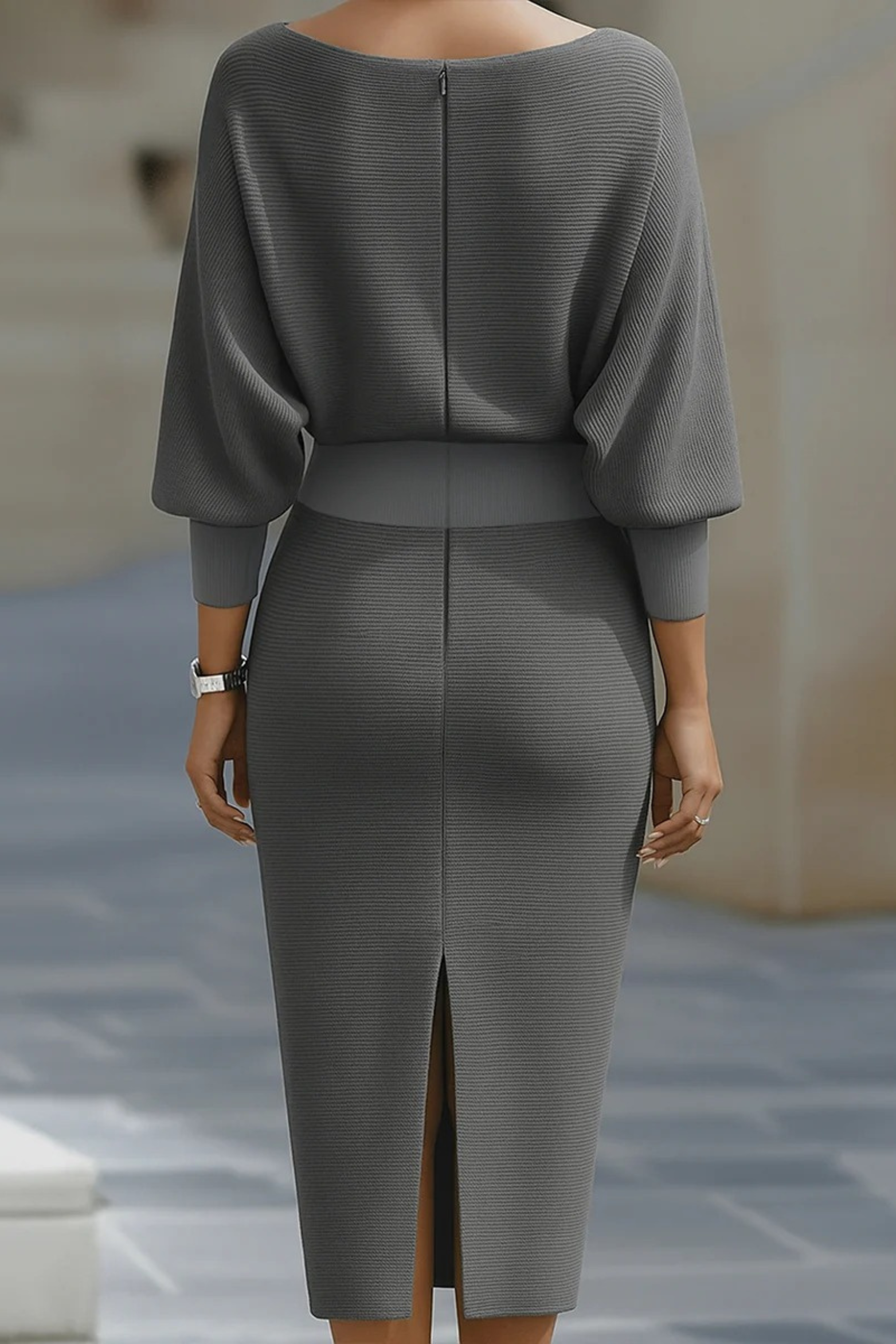 Cowl Neck Bat Sleeve Bodycon Midi Dress