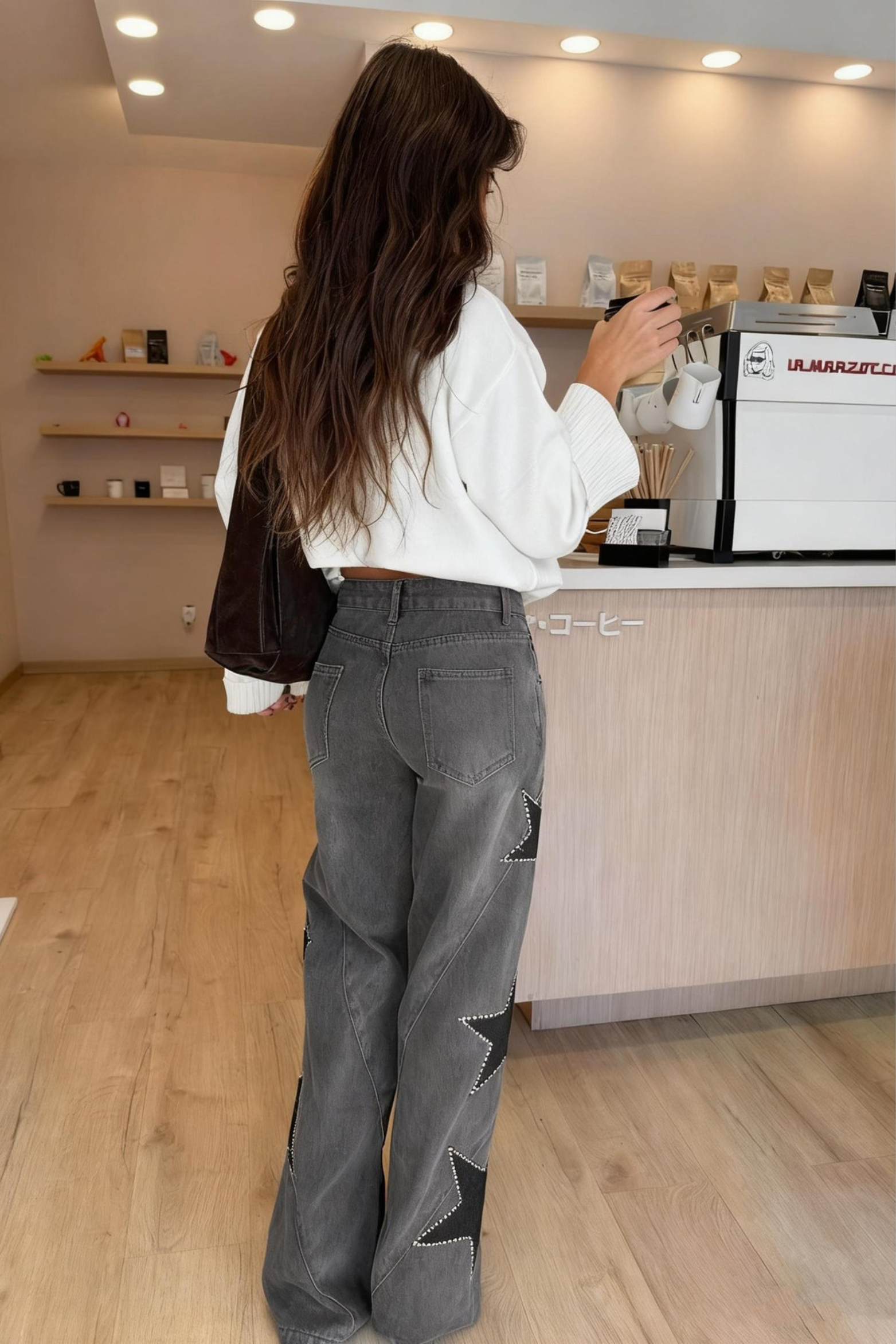 Women Star Detail Straight Leg Jeans