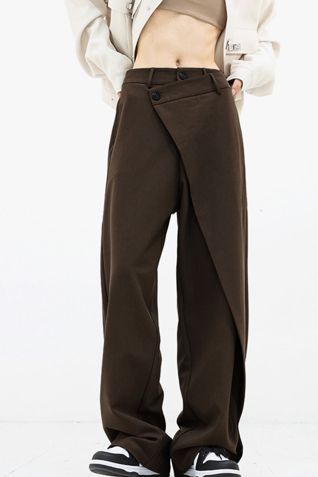Asymmetrical Button Detail Wide Leg Baggy Pants