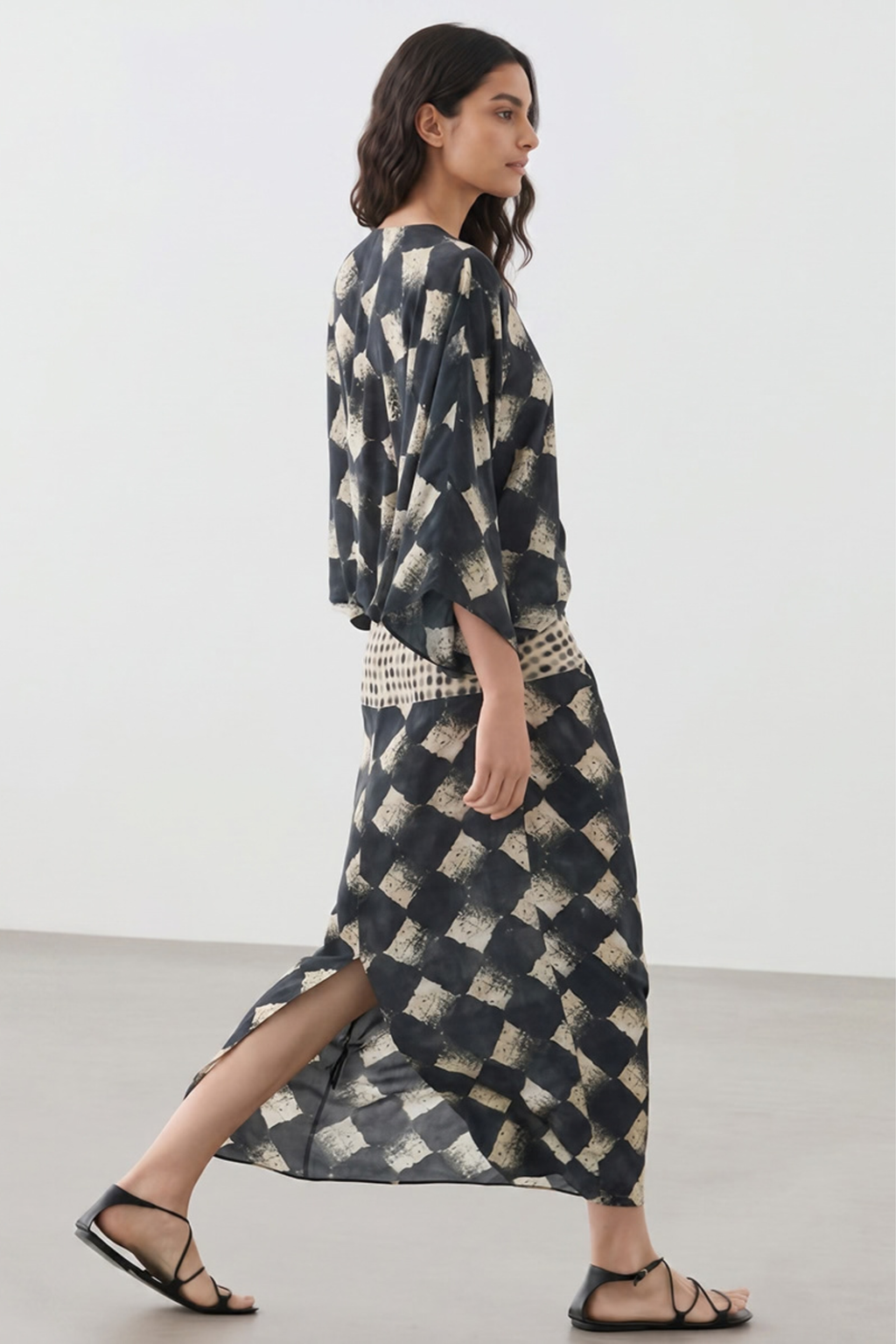 Abstract Plaid Flowing Maxi Dress