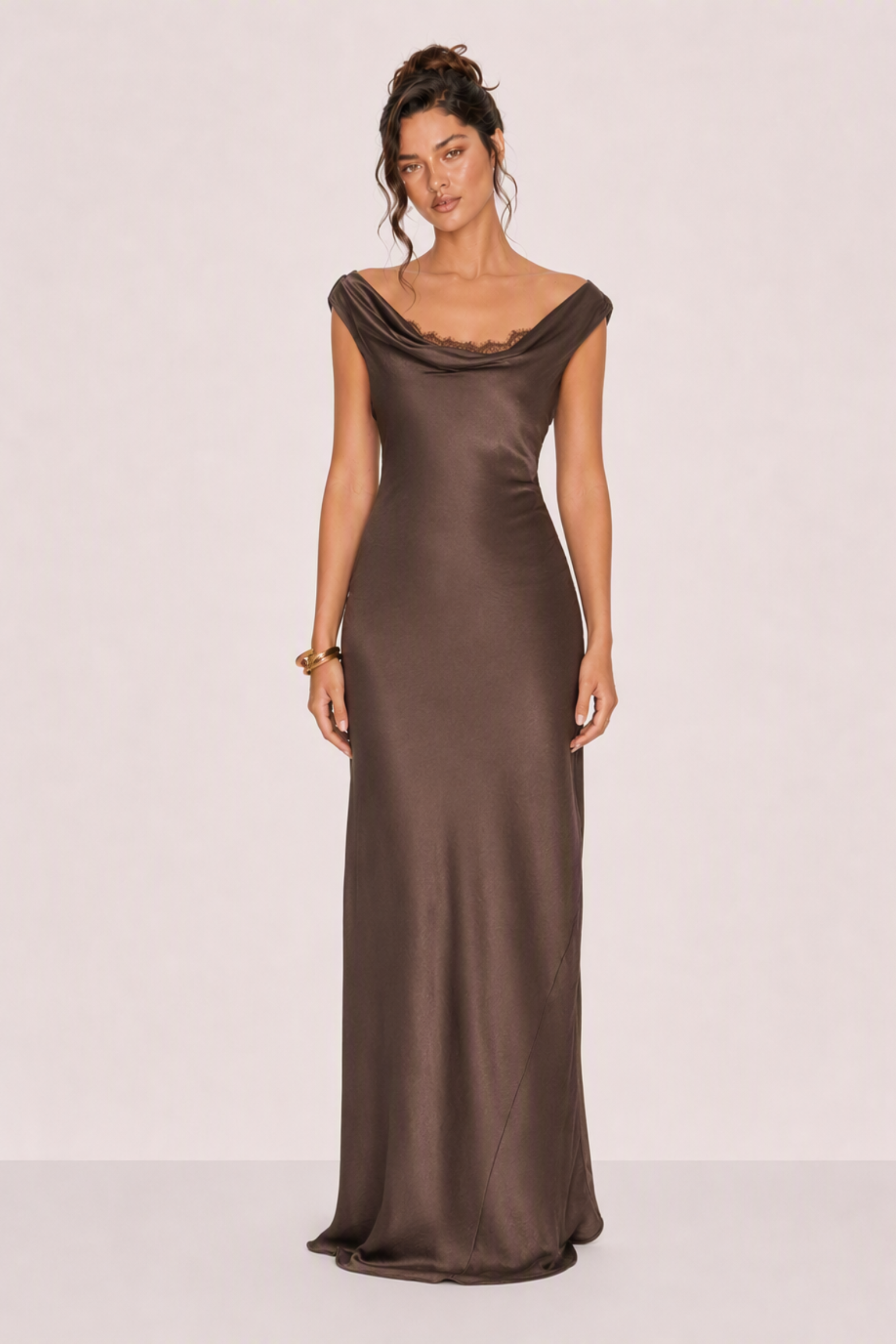 Anastasia Cowl Neck Satin Maxi Dress