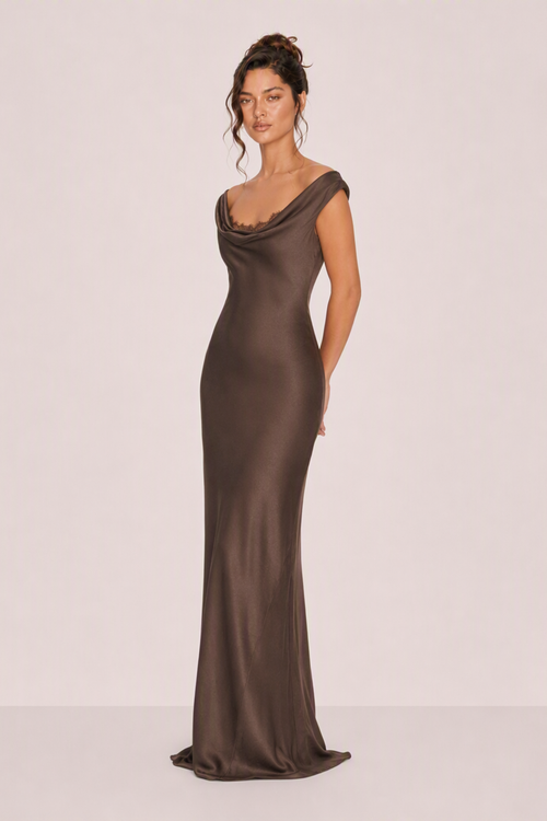 Anastasia Cowl Neck Satin Maxi Dress