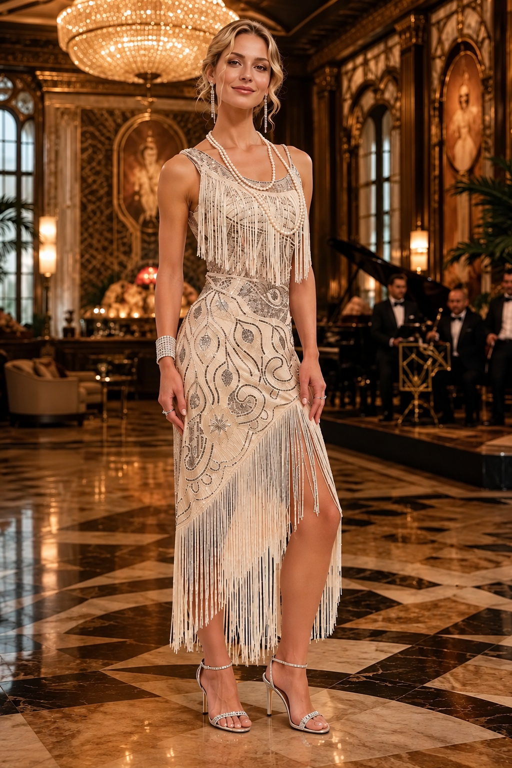 Black Gold Fringe Sequin Vintage Dress