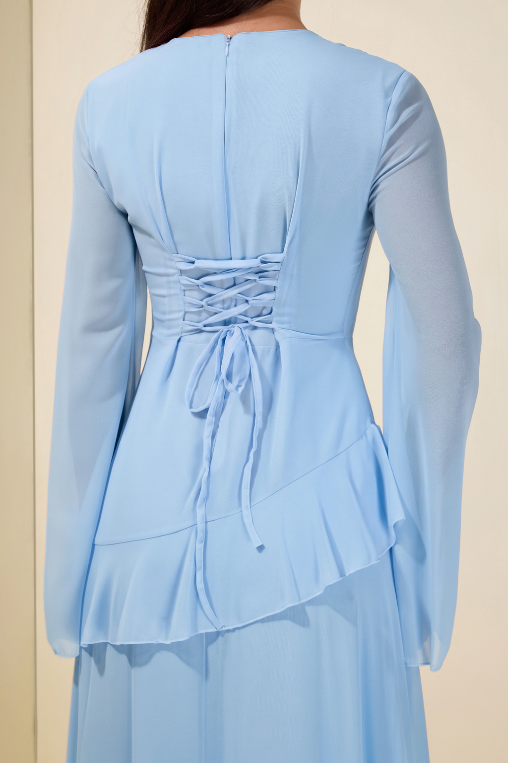 Blue Chiffon Ruffle Maxi Dress