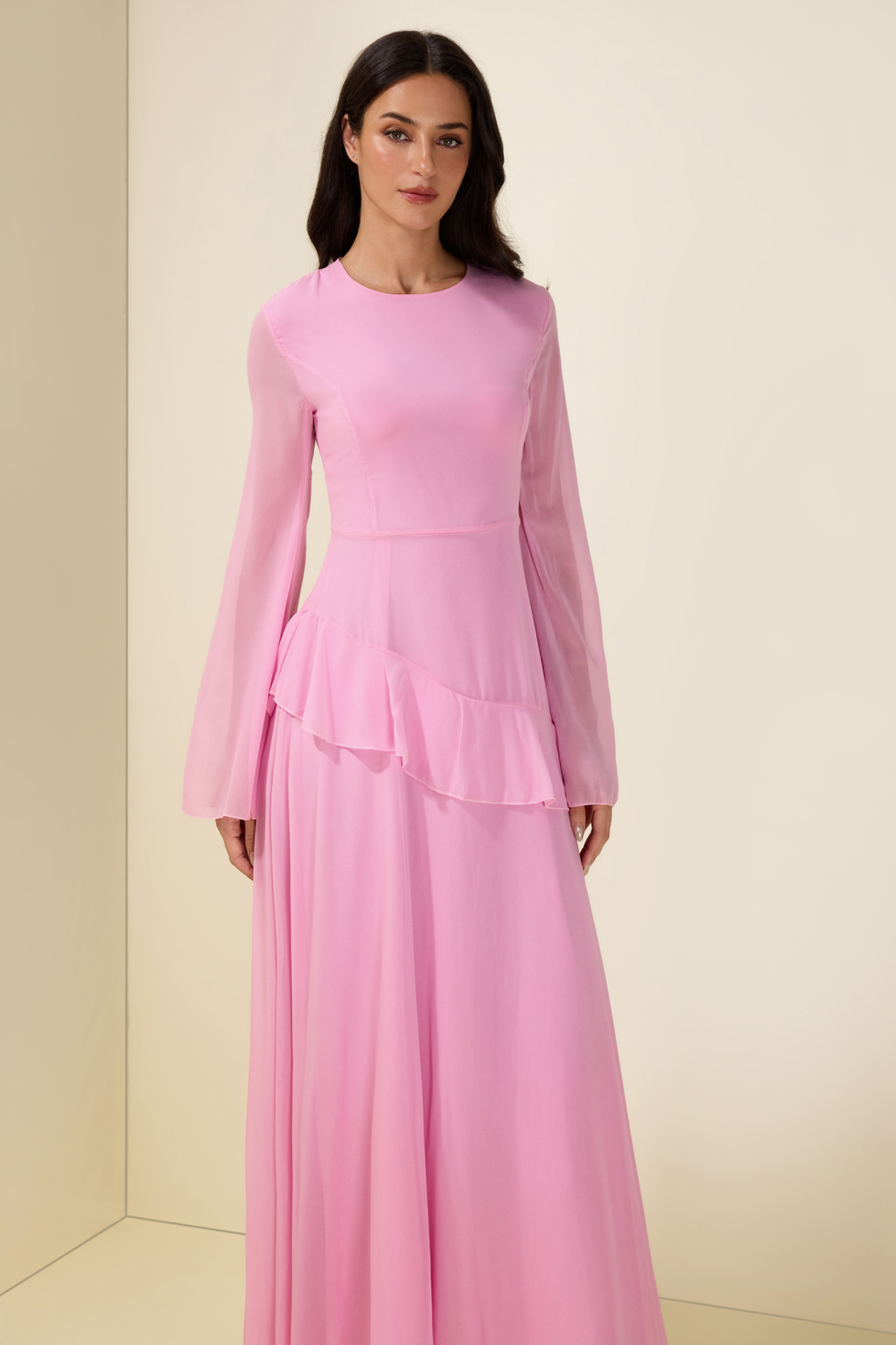 Blue Chiffon Ruffle Maxi Dress