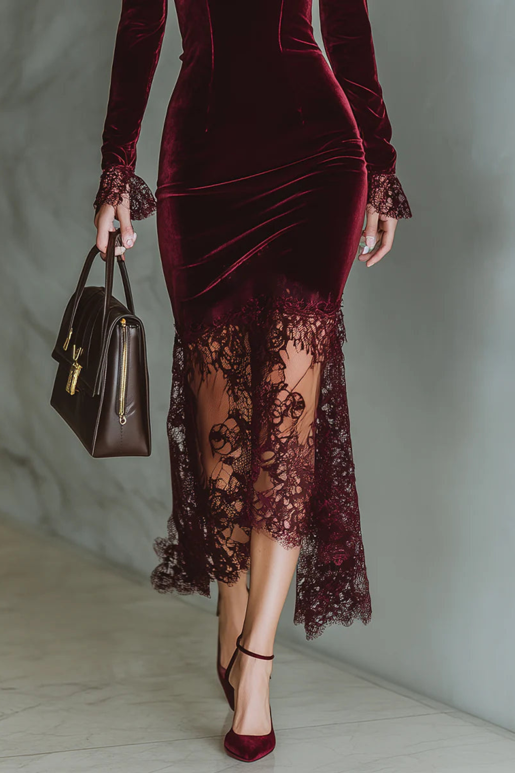 Burgundy Lace Sweetheart Maxi Dress