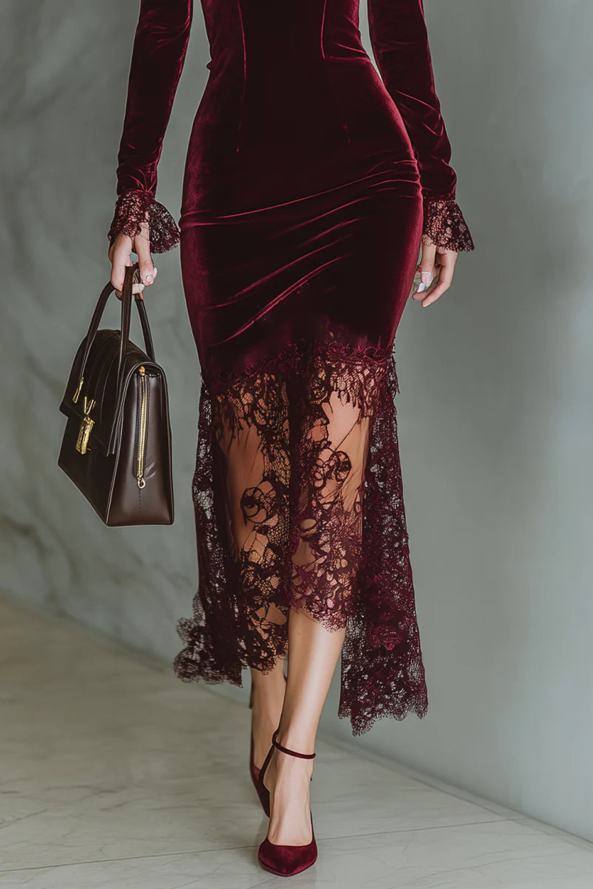 Burgundy Lace Sweetheart Maxi Dress