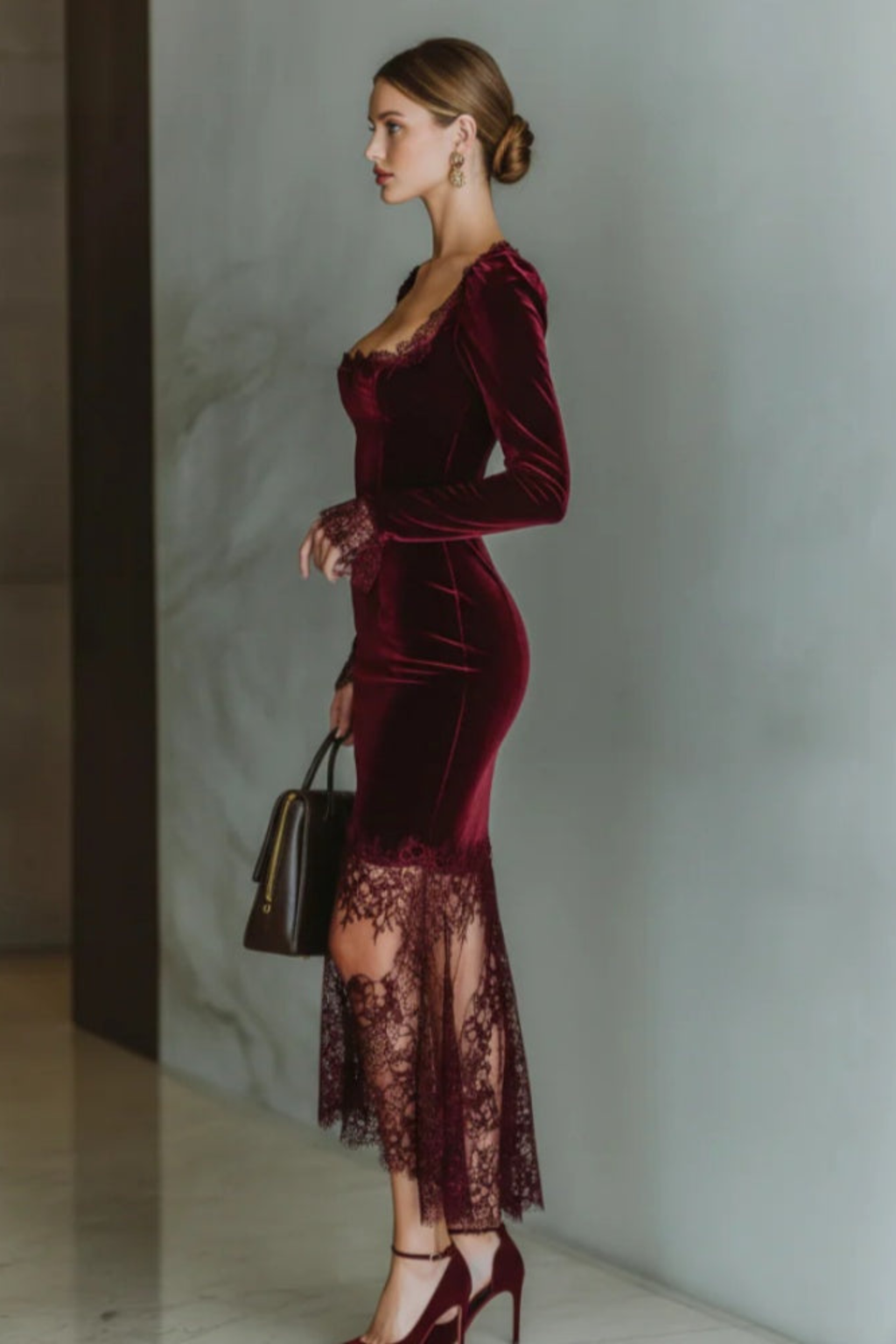 Burgundy Lace Sweetheart Maxi Dress