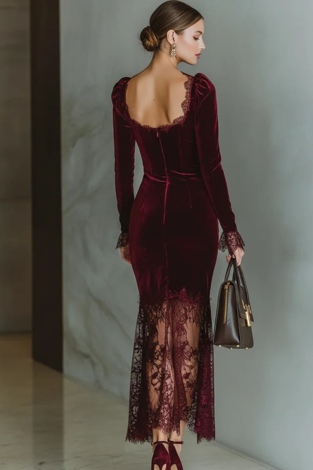 Burgundy Lace Sweetheart Maxi Dress